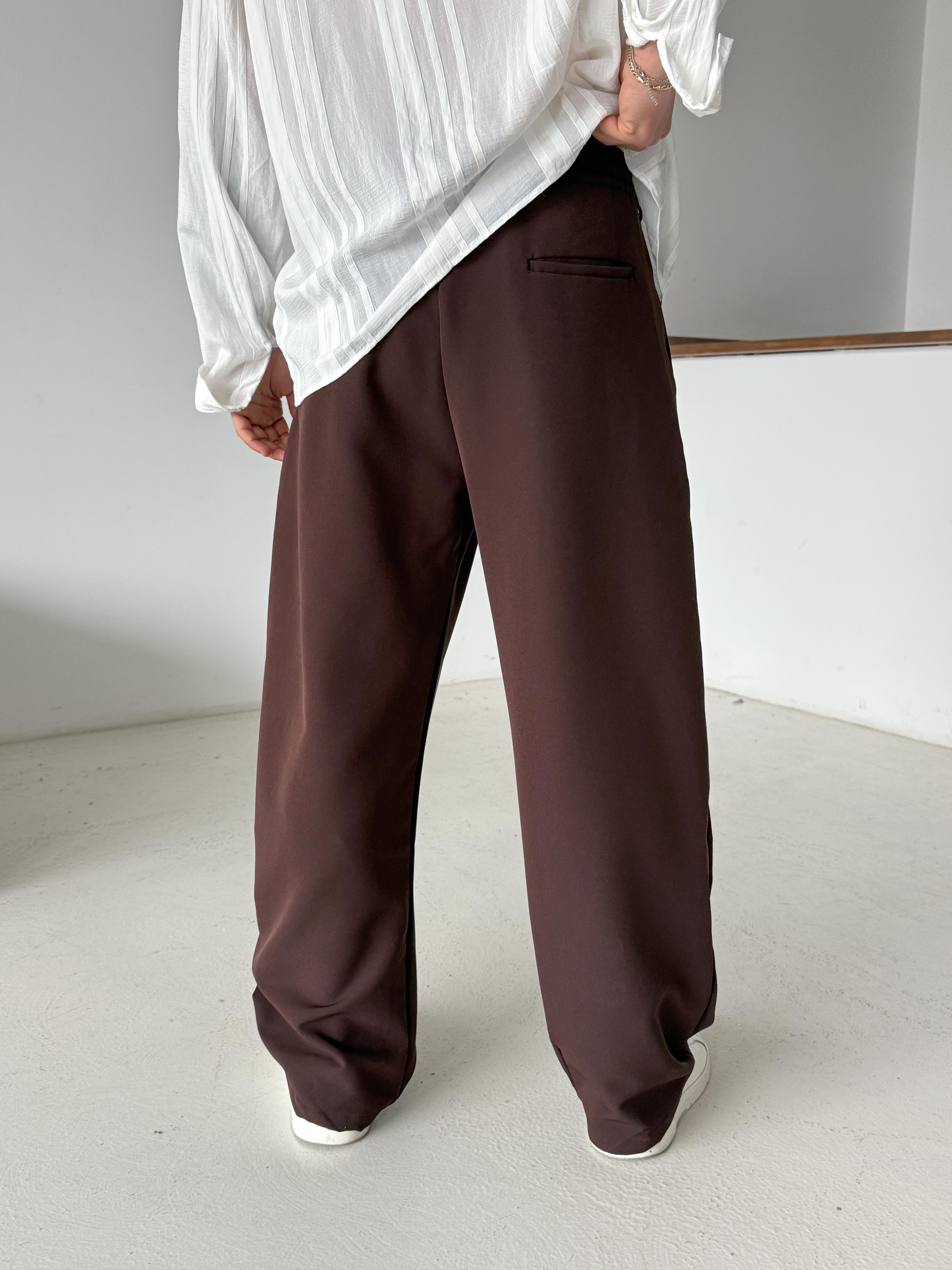 Kahve Double Balon Kalıp Yarım Lastik Pantalon PNC 4068