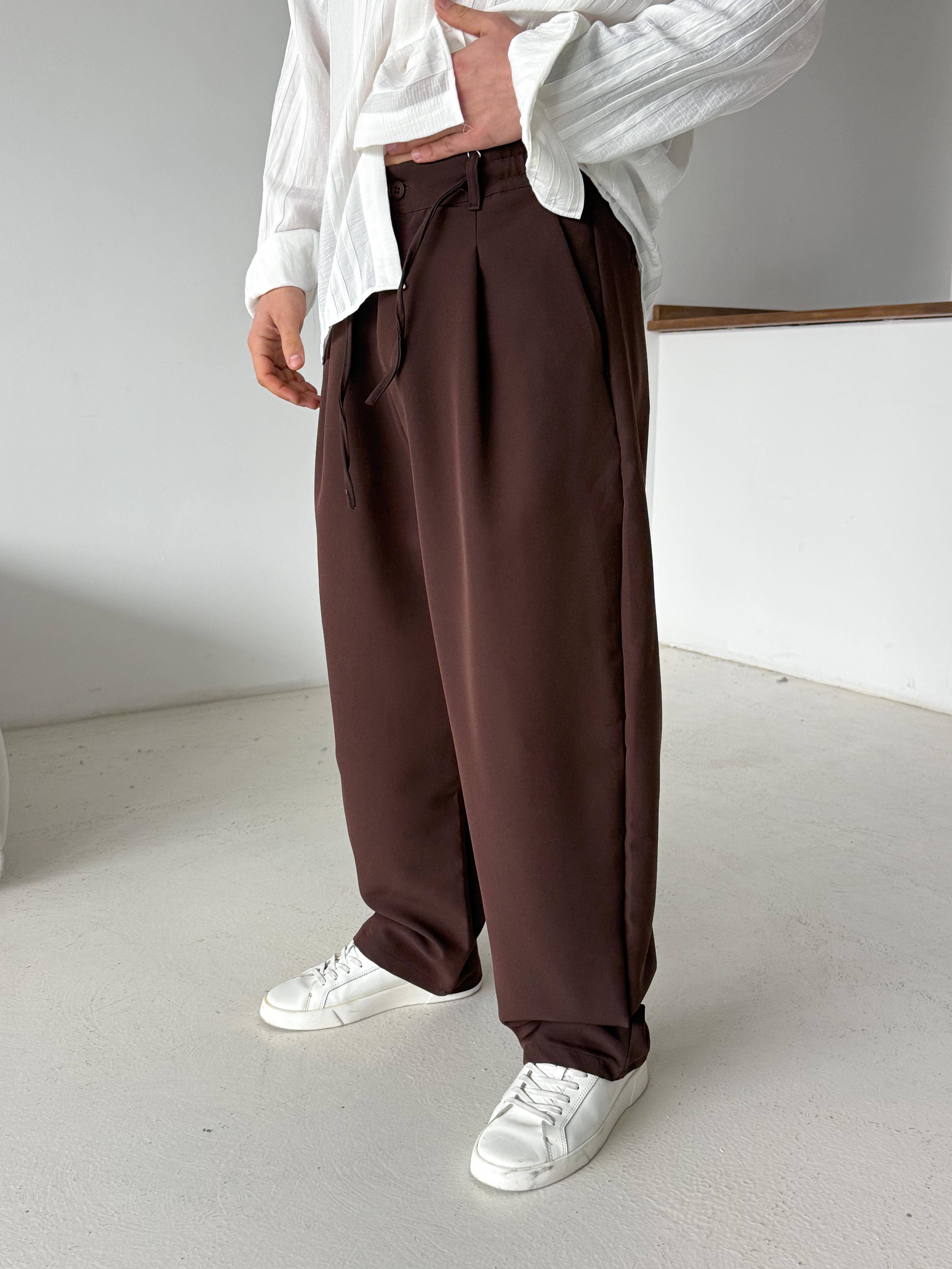 Kahve Double Balon Kalıp Yarım Lastik Pantalon PNC 4068