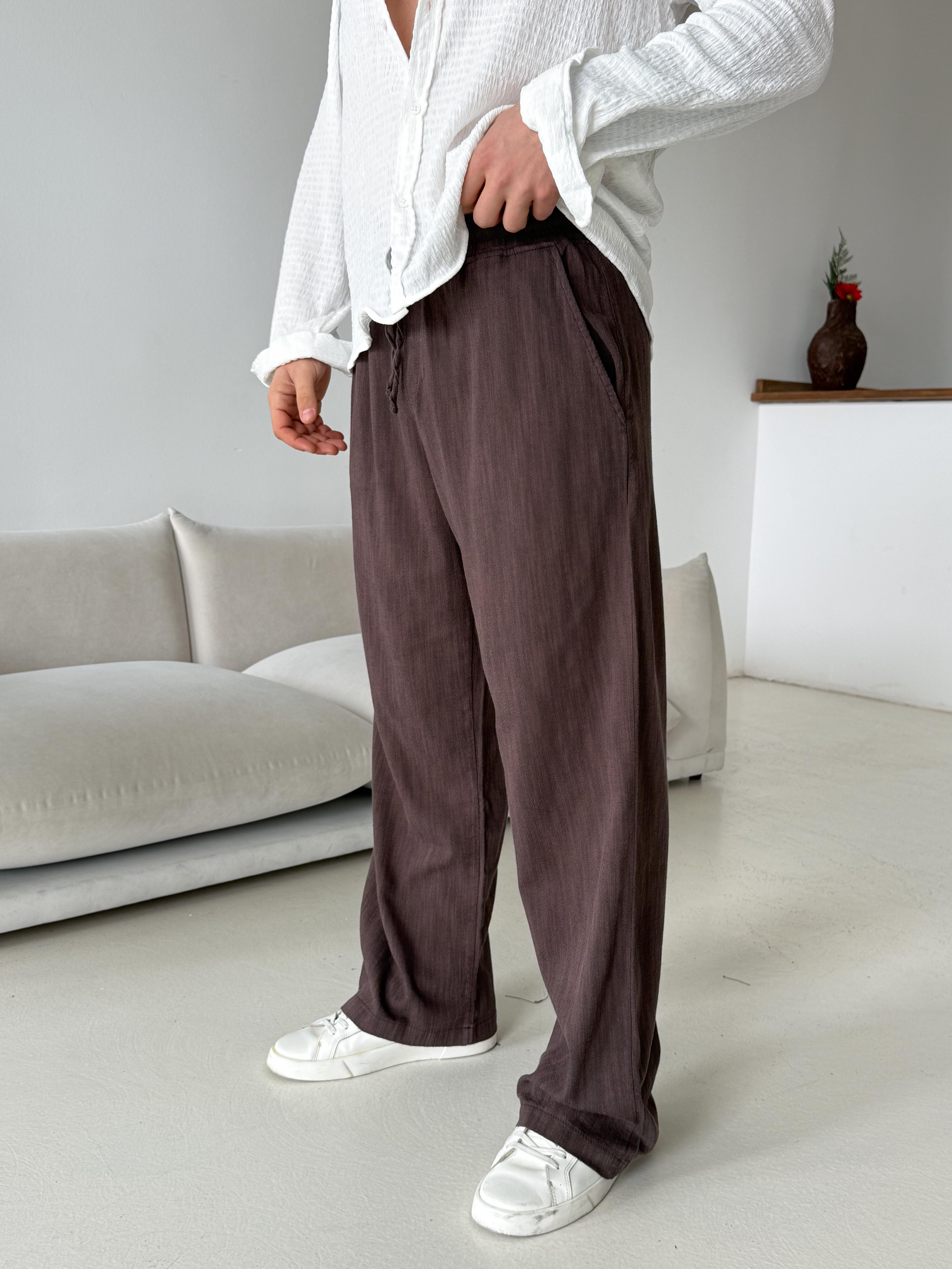 Kahve Fresh Yıkamalı Keten Pantalon JJ Y116