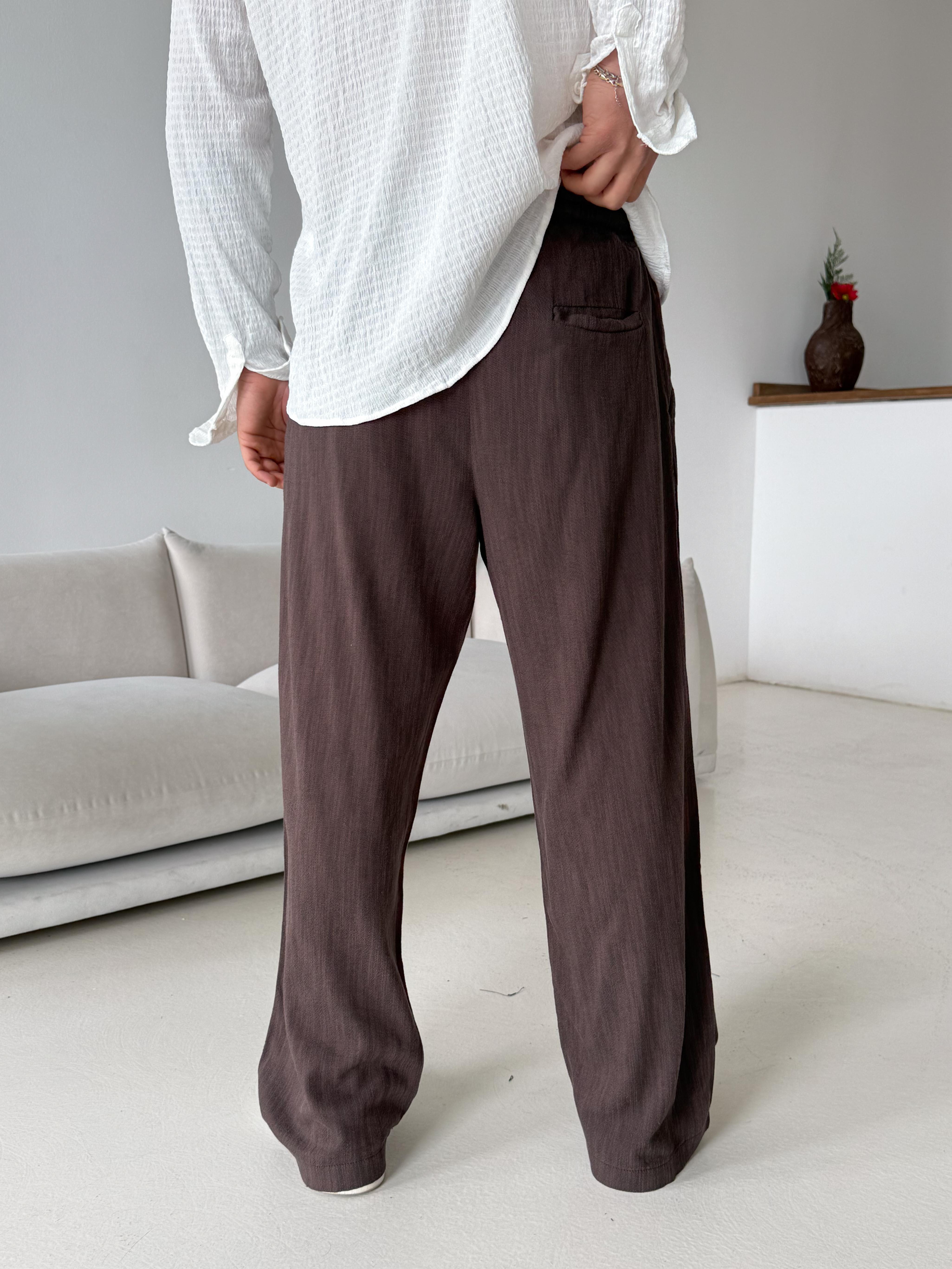 Kahve Fresh Yıkamalı Keten Pantalon JJ Y116