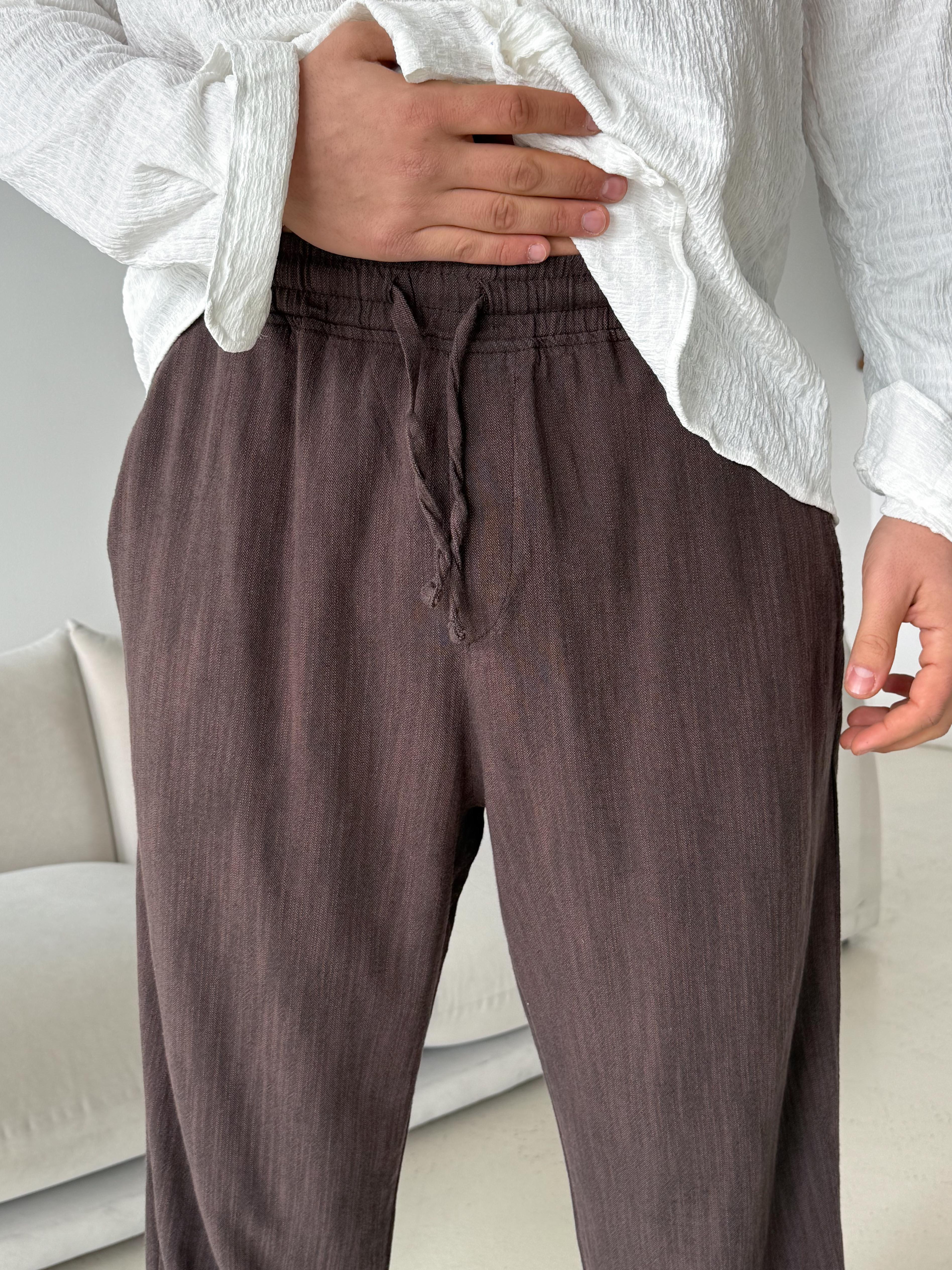 Kahve Fresh Yıkamalı Keten Pantalon JJ Y116