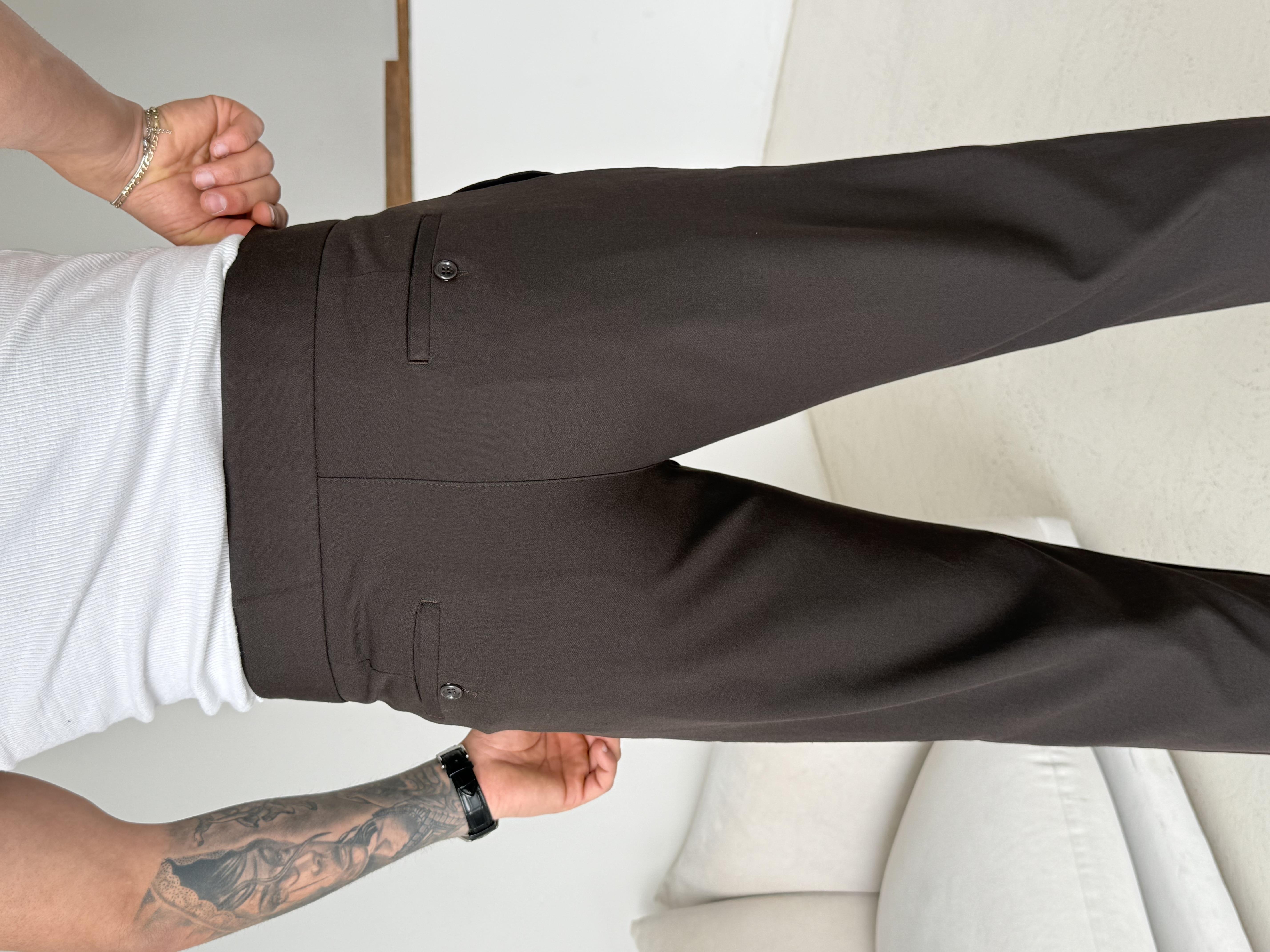 Kahve Tokalı Regular Fit Kumaş Pantalon SC