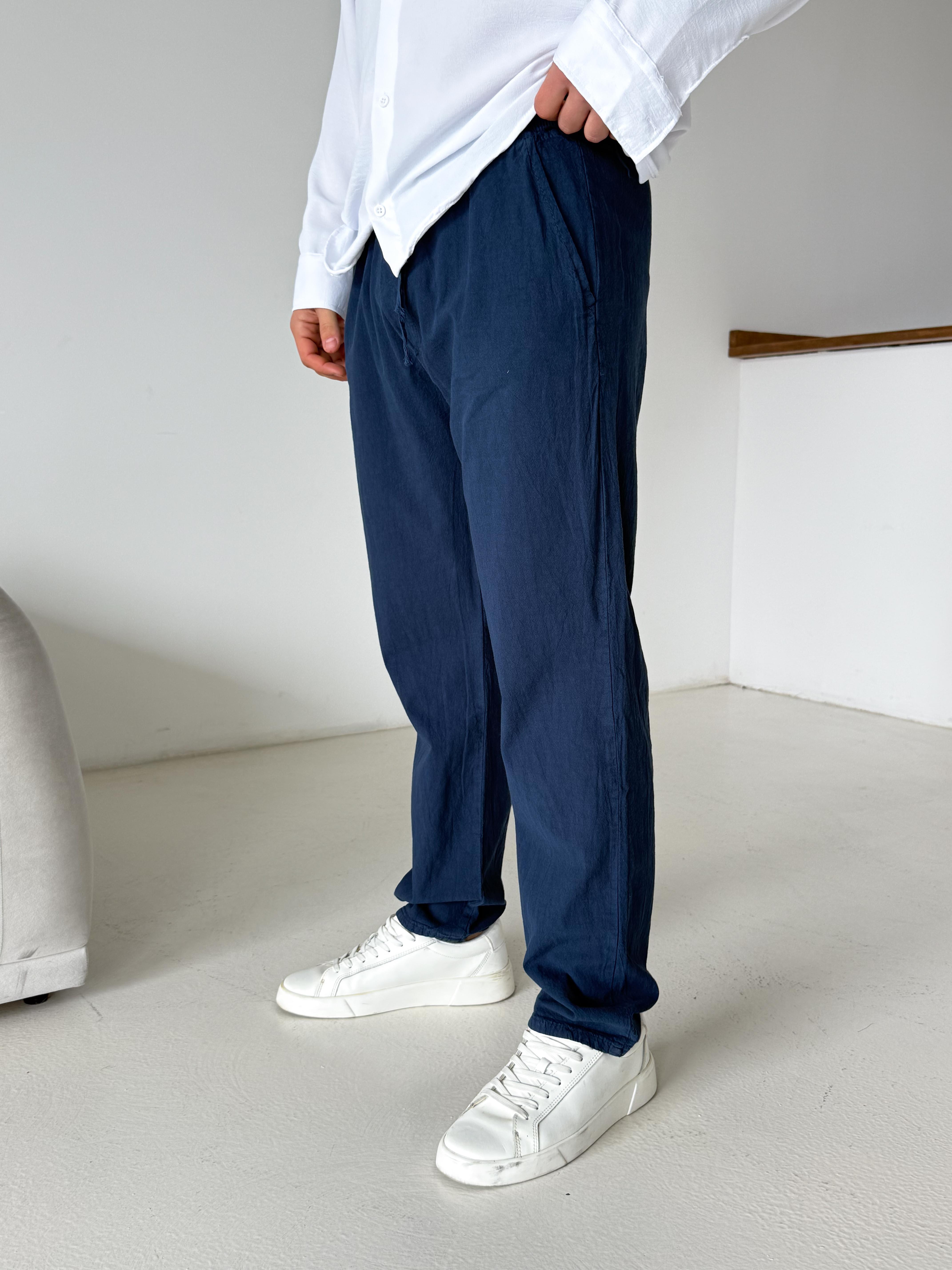 Lacivert Bel Lastikli Keten Pantalon TK