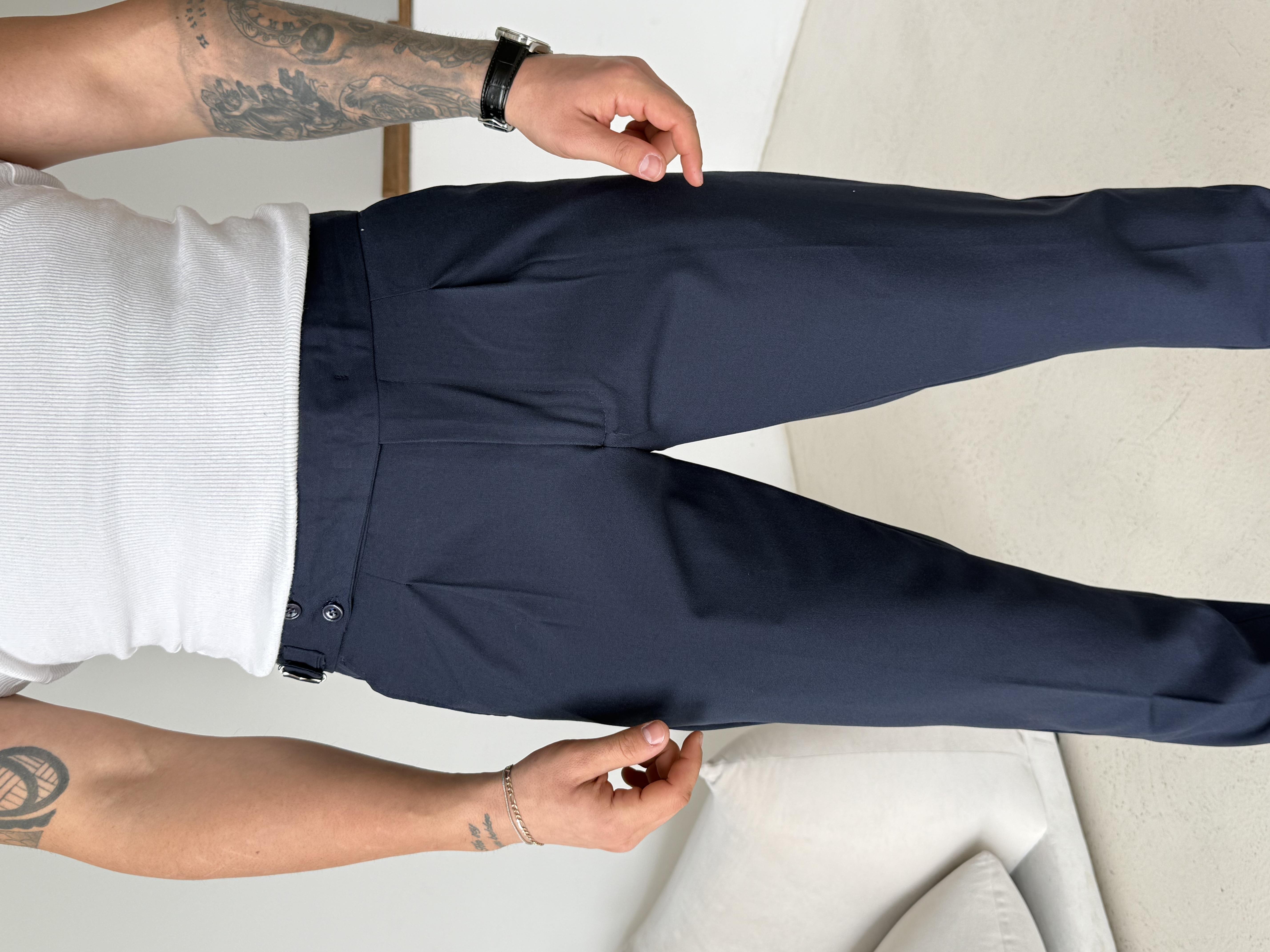 Lacivert Dört Düğmeli Tokalı Regular Fit Kumaş Pantalon SC