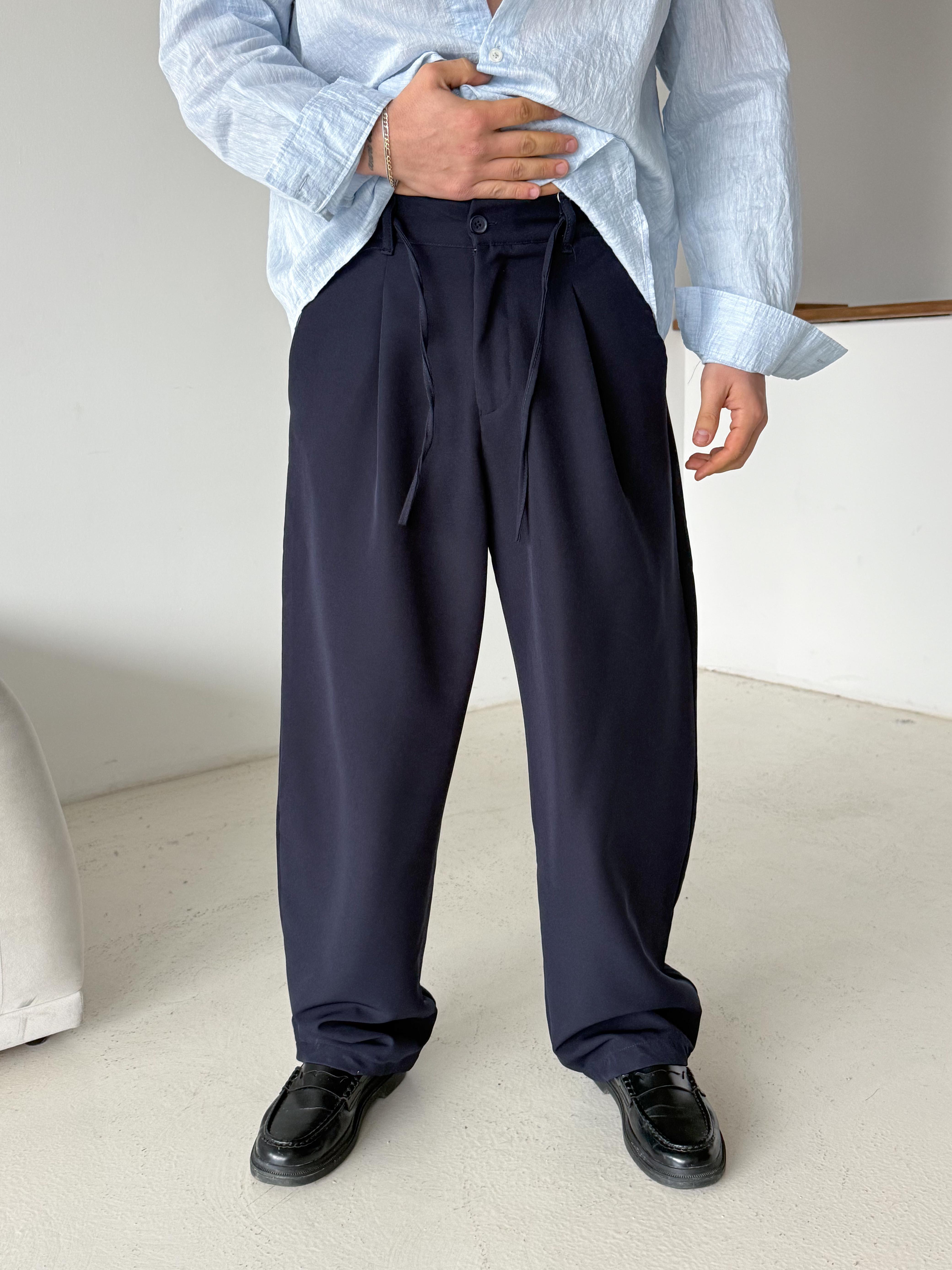 Lacivert Double Balon Kalıp Yarım Lastik Pantalon PNC 4068