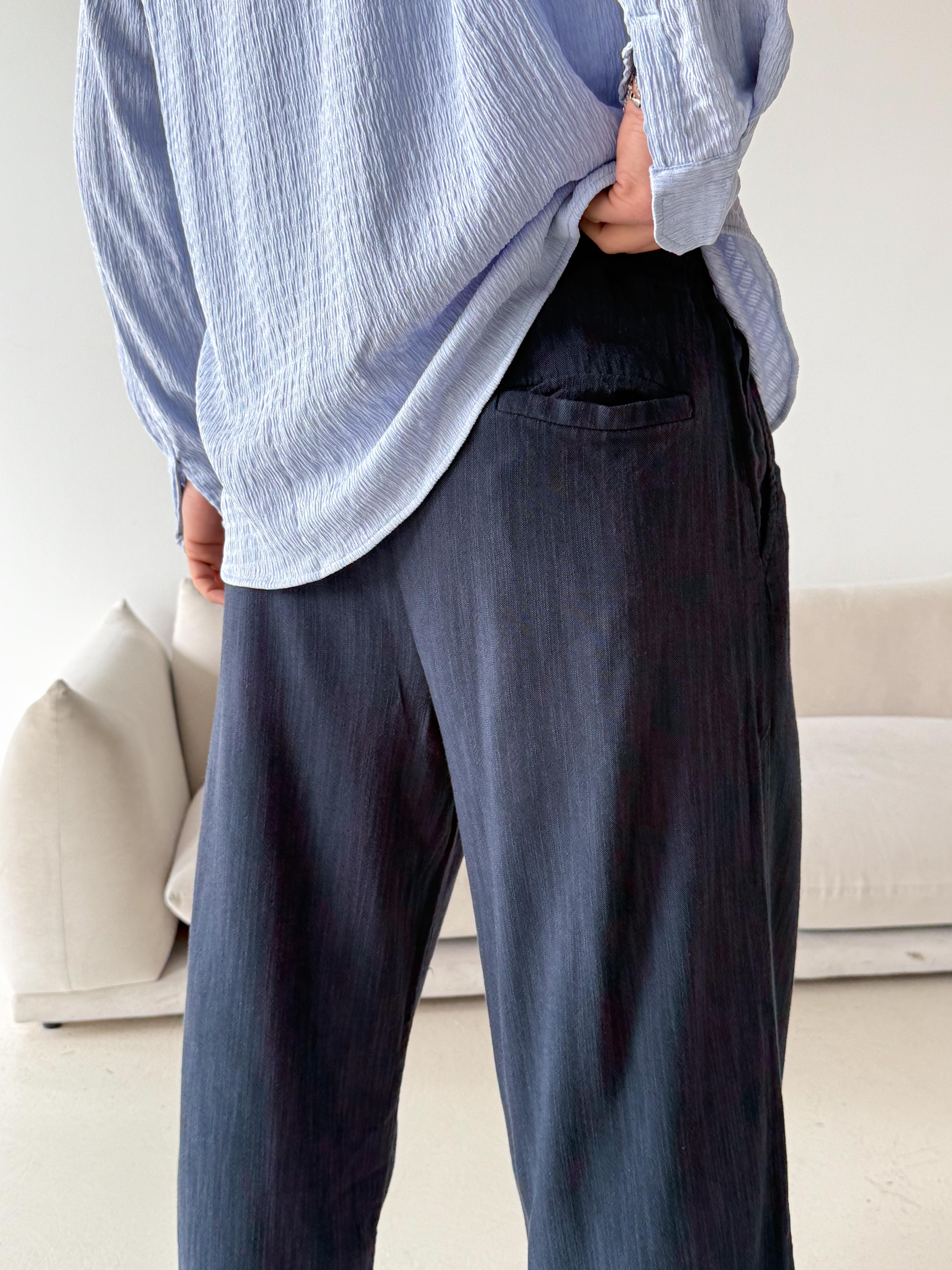 Lacivert Fresh Yıkamalı Keten Pantalon JJ Y116