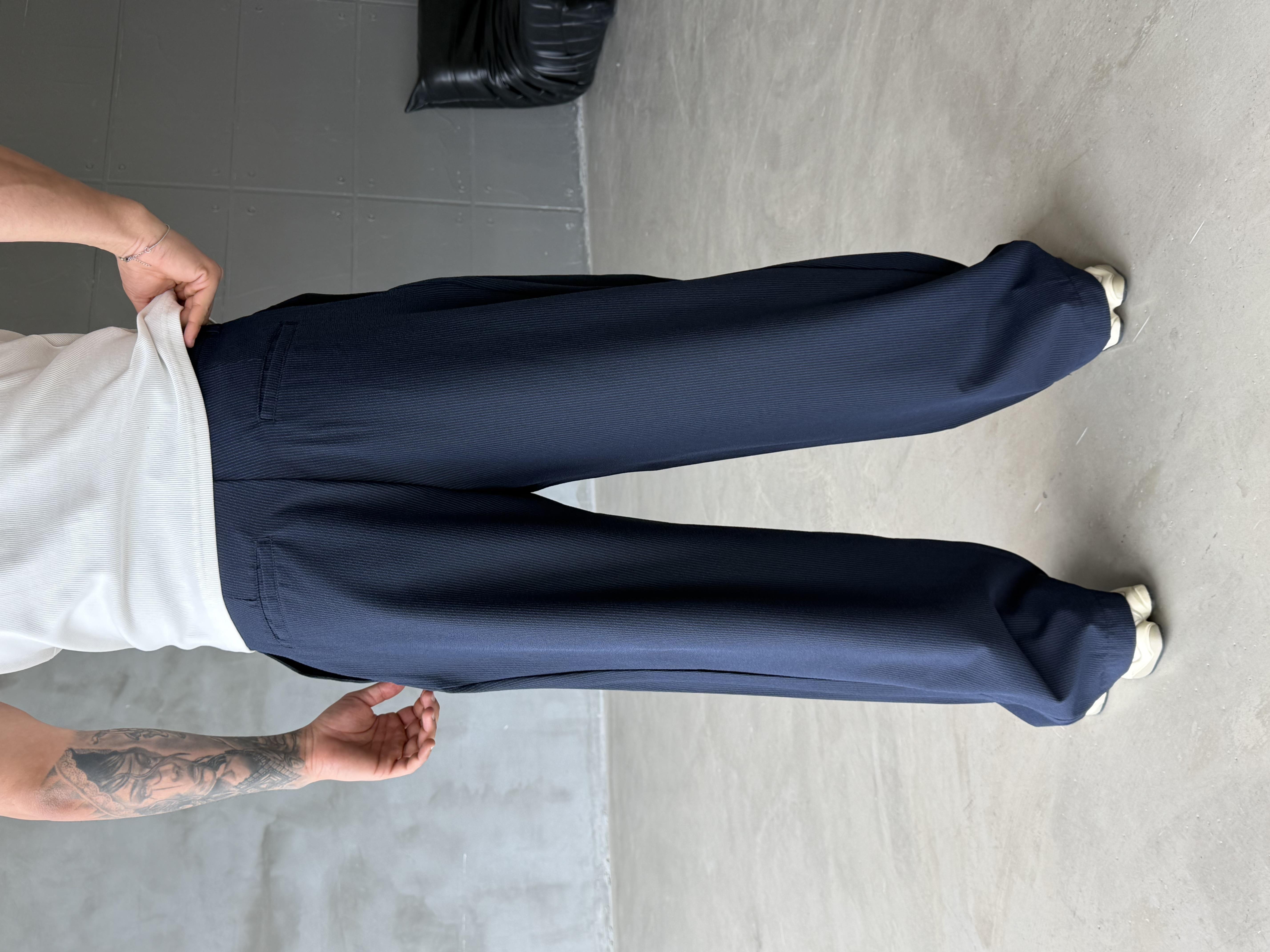 Lacivert Kore Kalıp Çizgili Kumaş Pantalon SNZ 1455