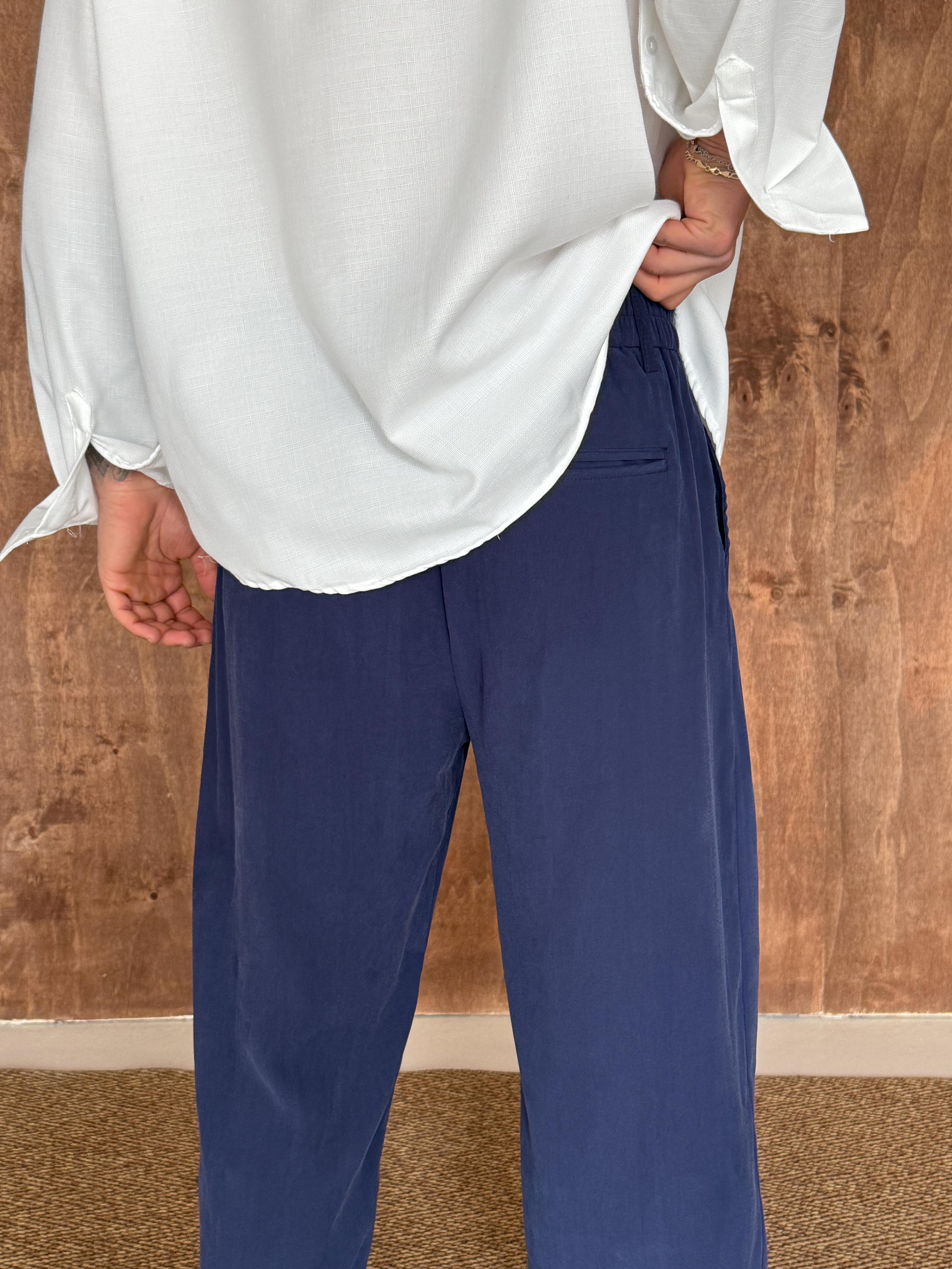 Lacivert Modal Bel Lastikli Pantalon PLZ