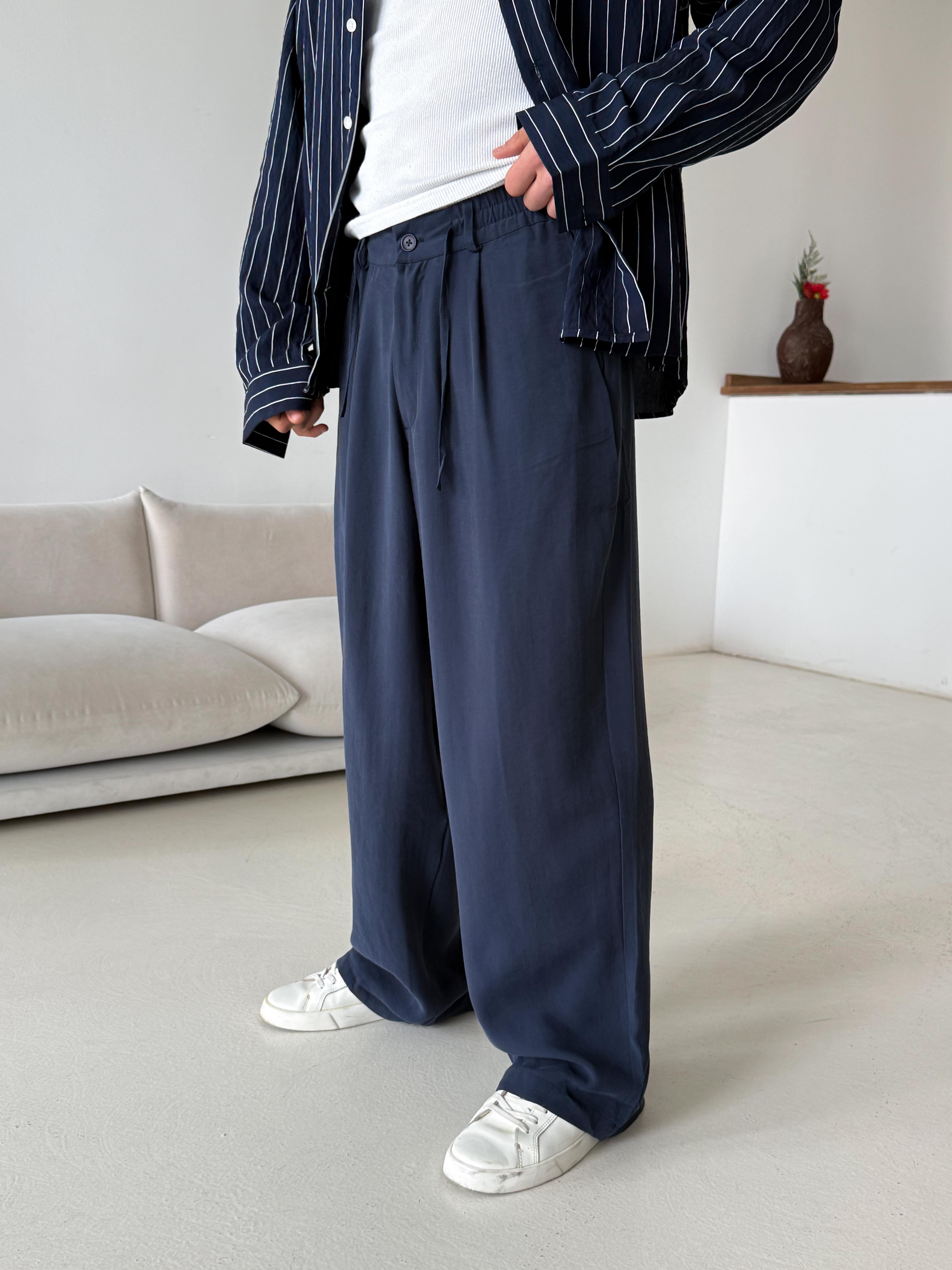 Lacivert Modal Yarım Lastikli Baggy Pantalon PNC 4066