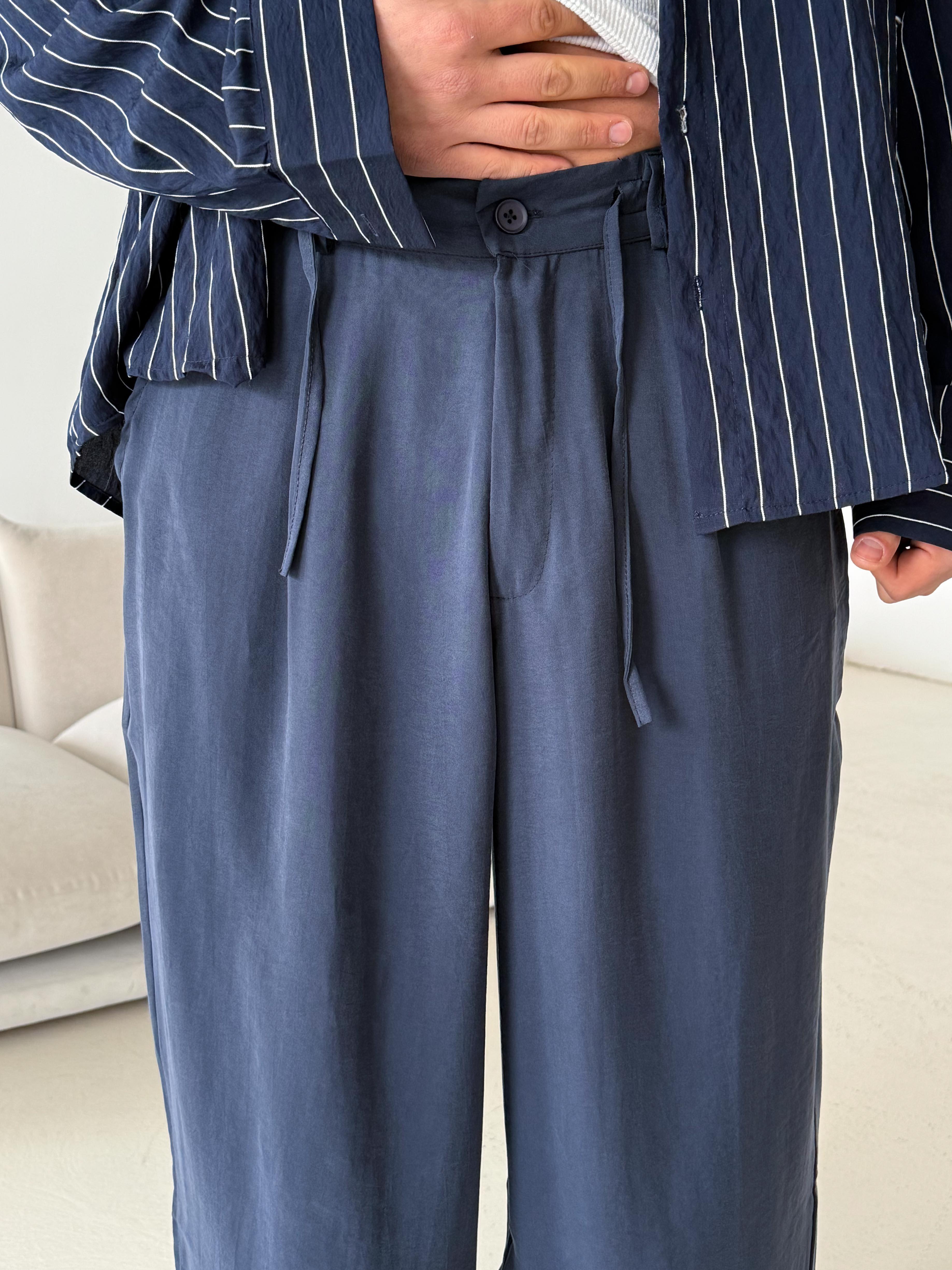 Lacivert Modal Yarım Lastikli Baggy Pantalon PNC 4066