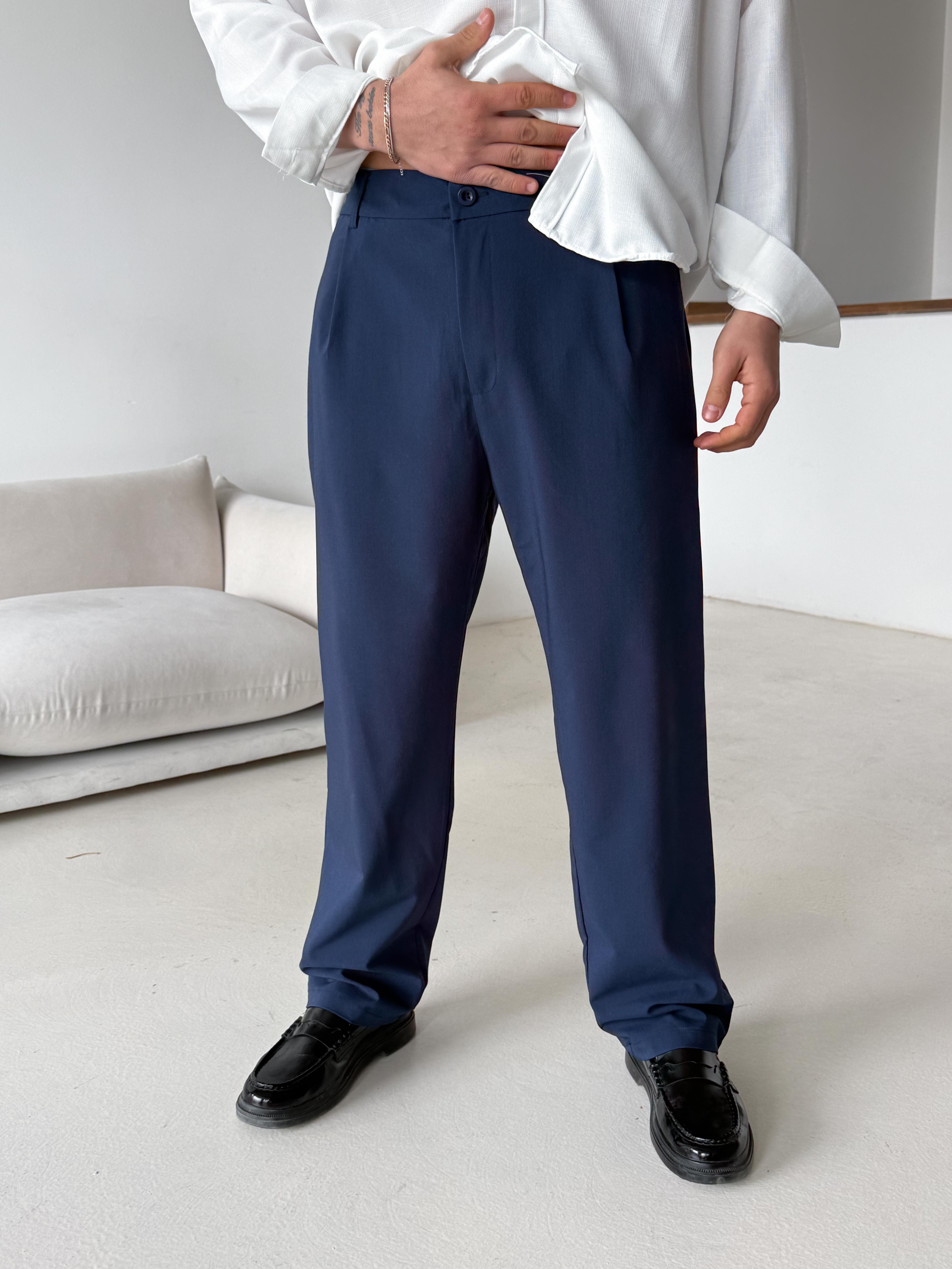 Lacivert Viskon Baggy Kumaş Pantalon PLZ