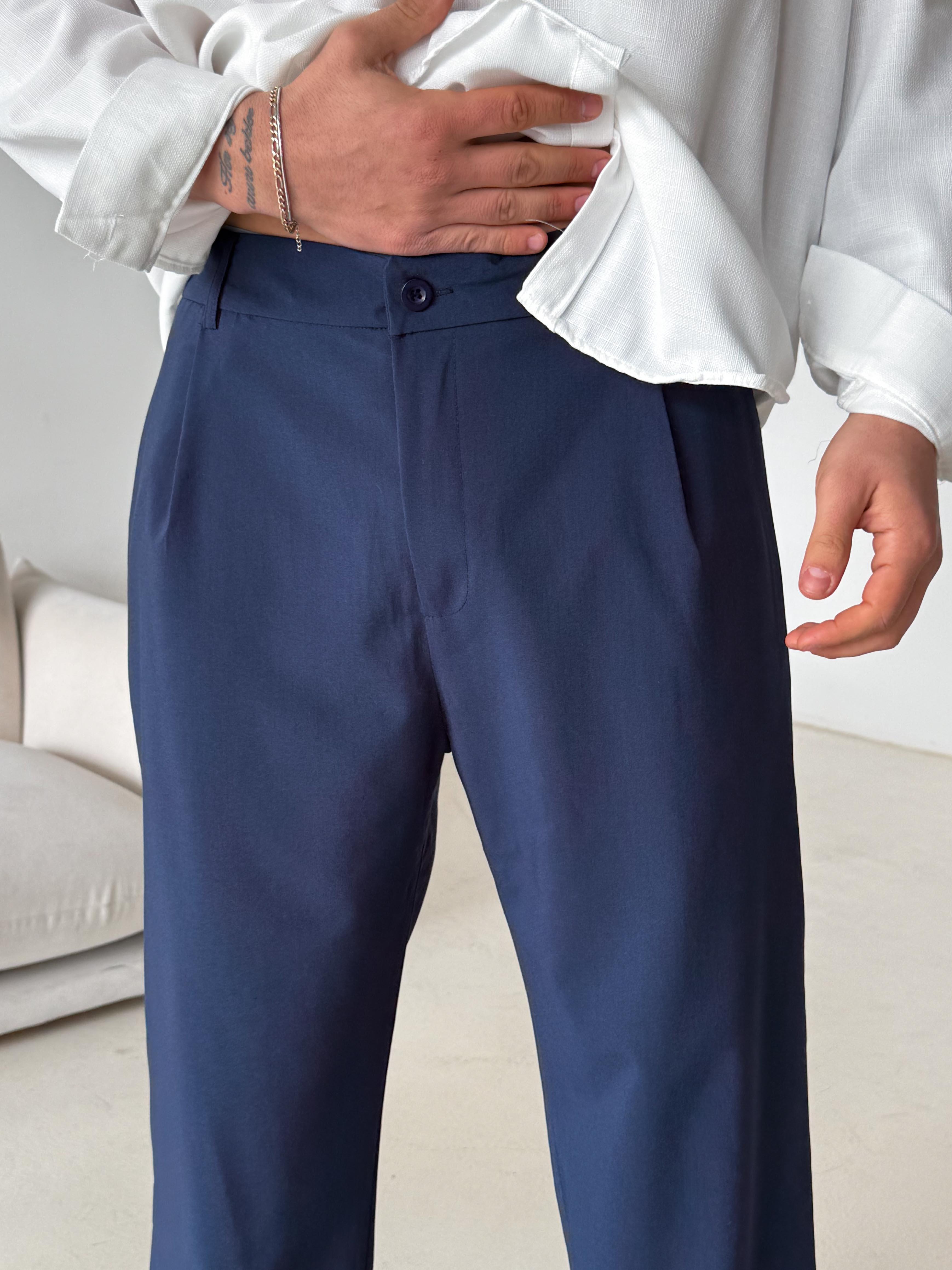 Lacivert Viskon Baggy Kumaş Pantalon PLZ