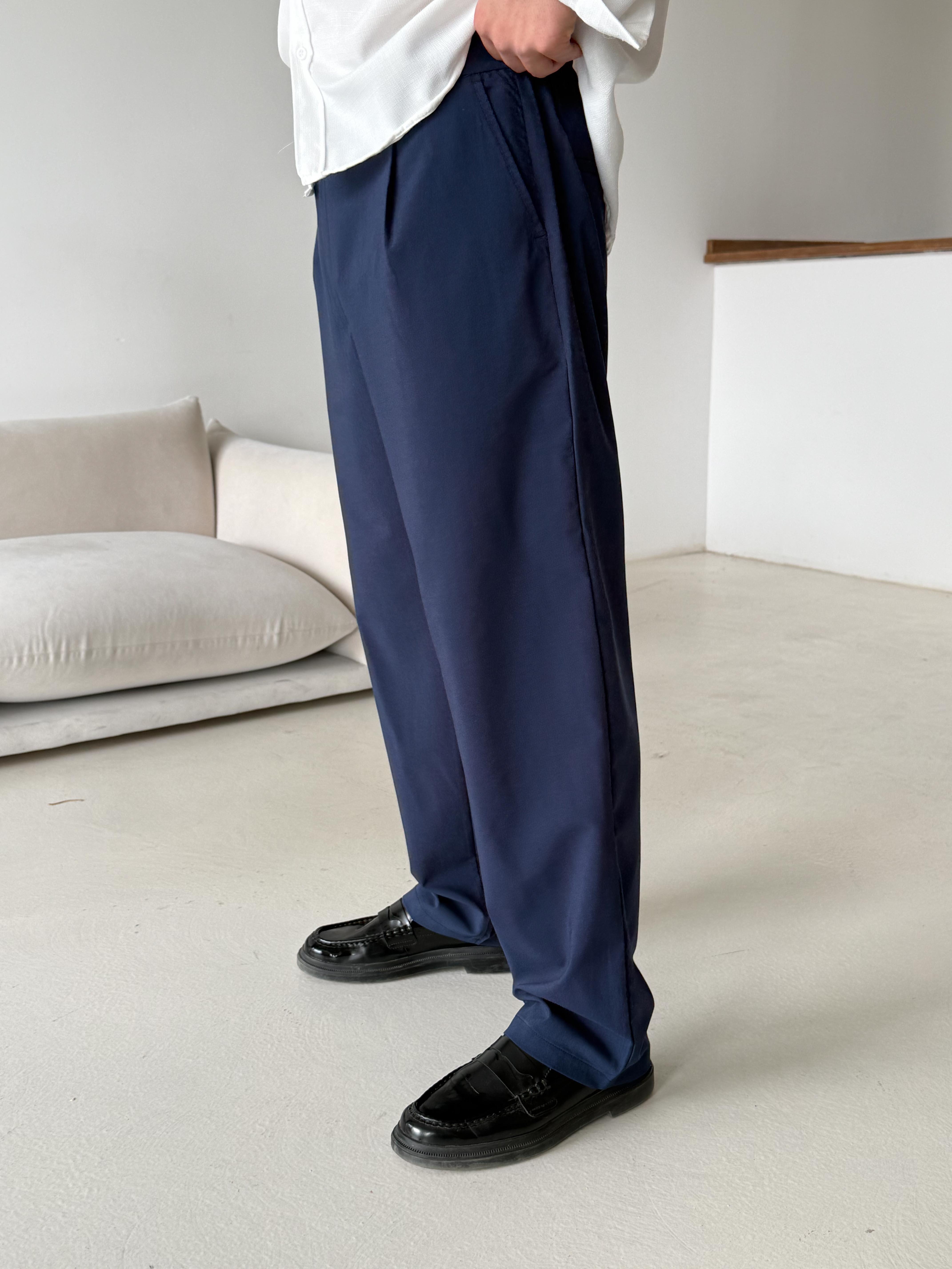 Lacivert Viskon Baggy Kumaş Pantalon PLZ