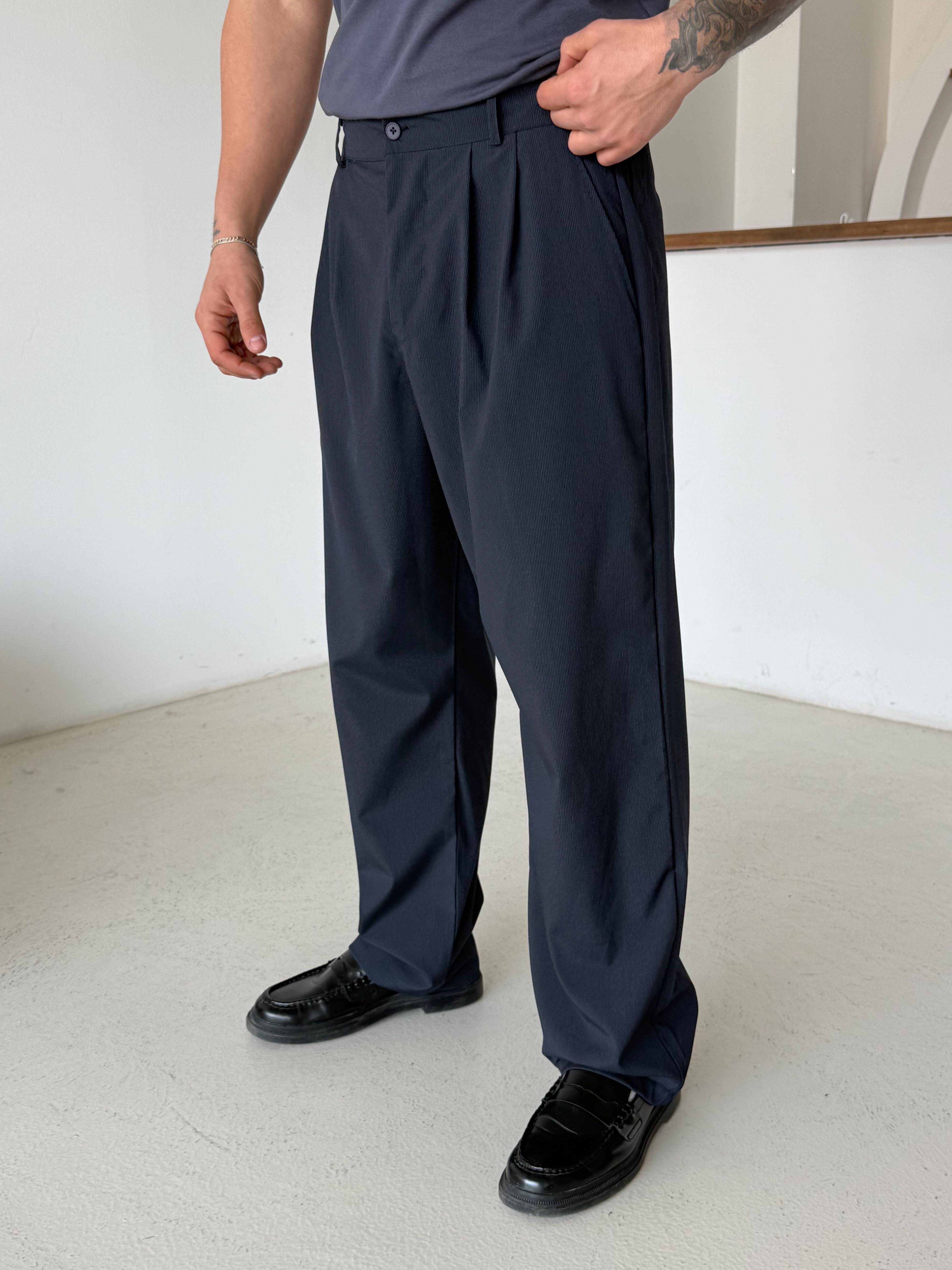 Lacivert Zarif Çizgili Bol Zara Kumaş Pantalon BRR 40216