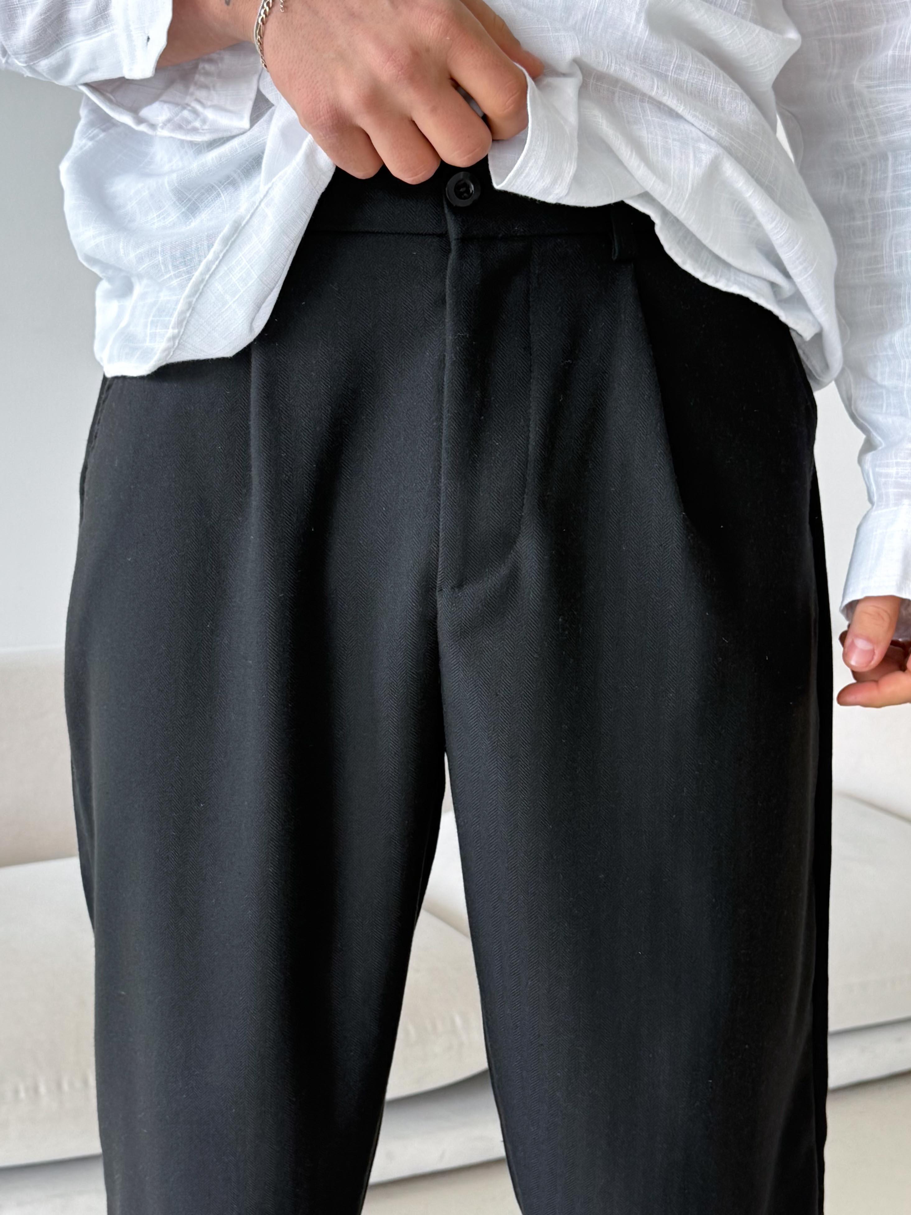 Siyah Balık Sırtı Arka Lastikli Dokuma Pantalon PLZ 26409