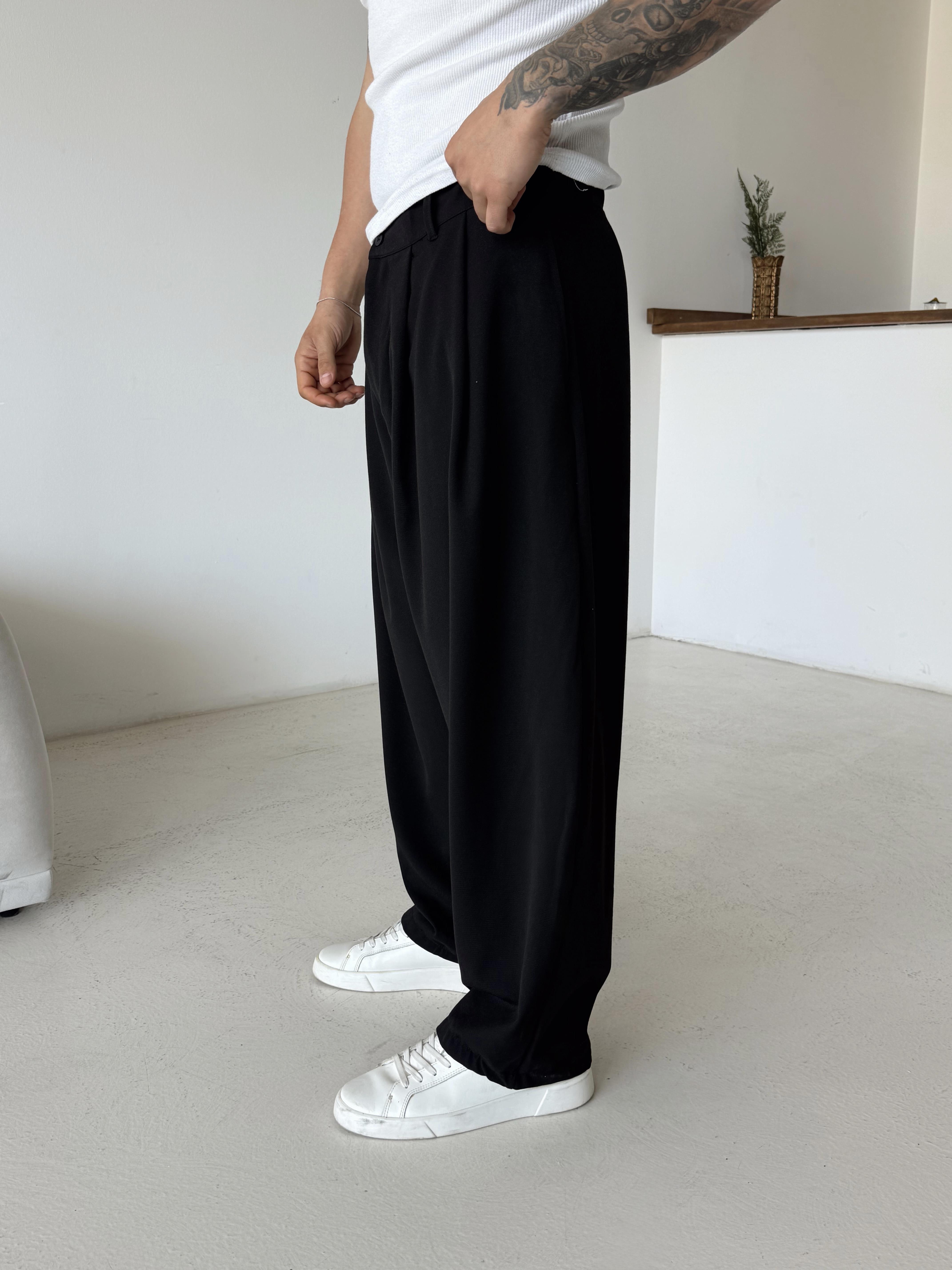 Siyah Super Baggy Kumaş Pantalon BRR 40218