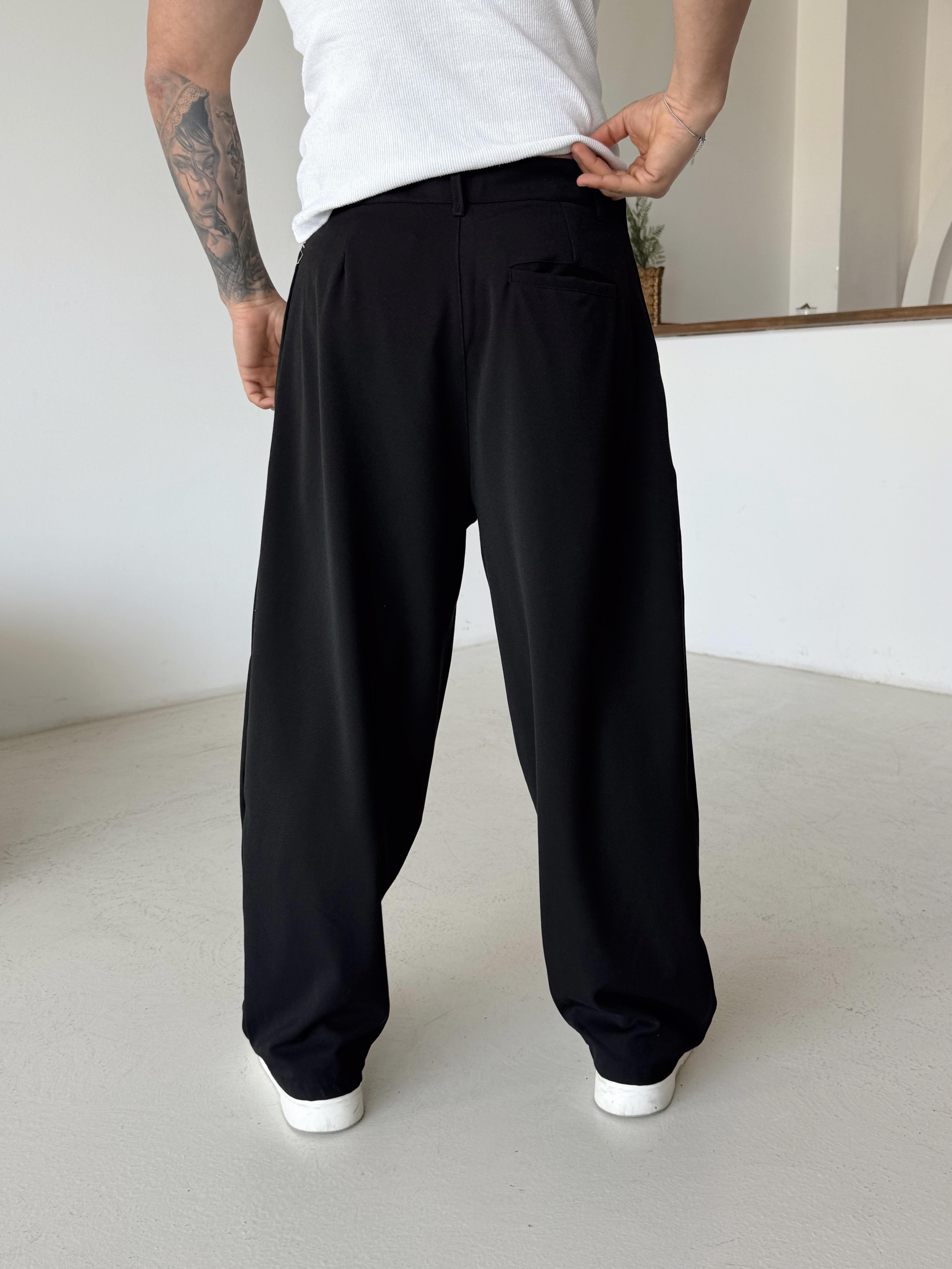 Siyah Super Baggy Kumaş Pantalon BRR 40218
