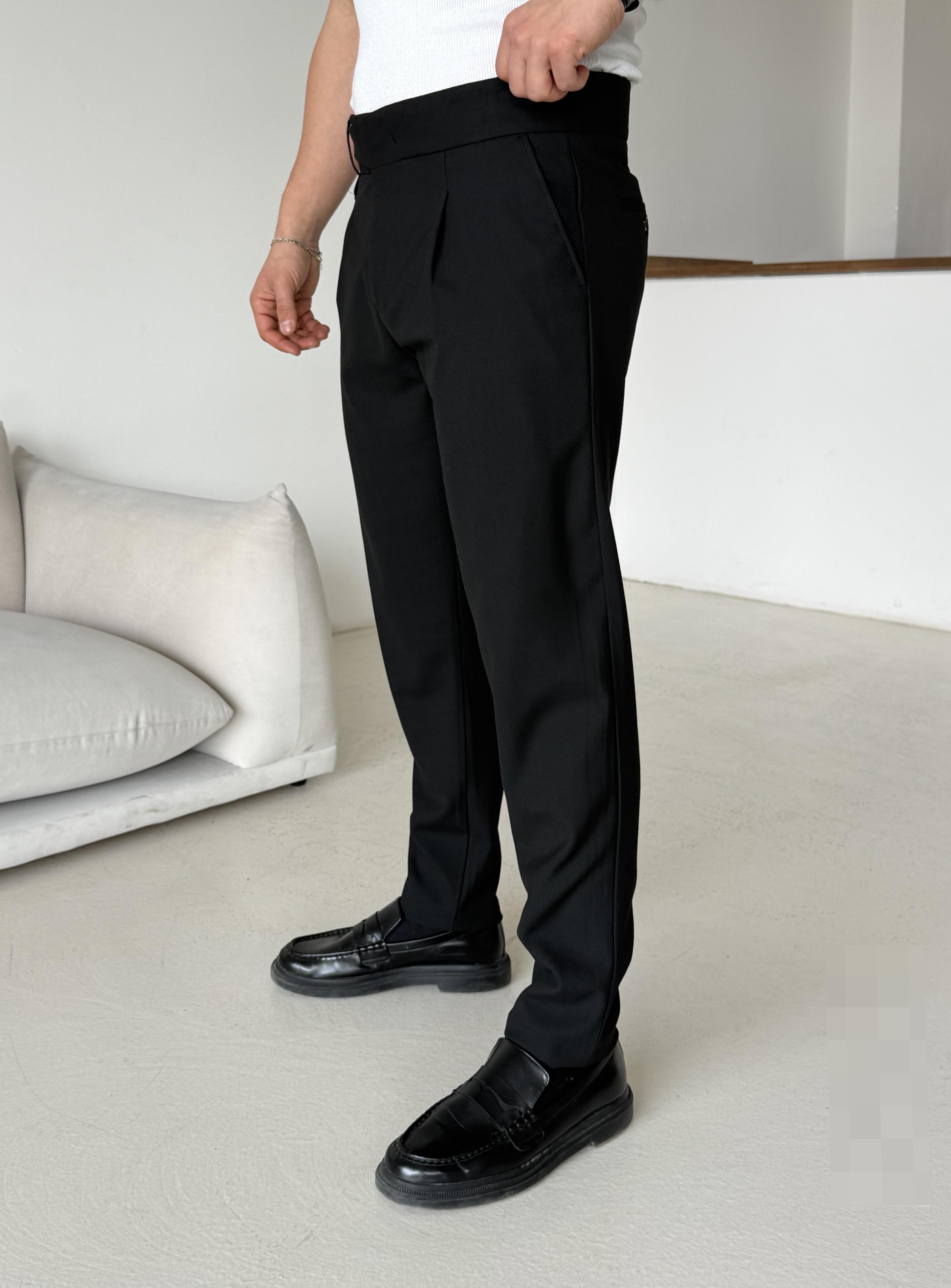 Siyah Tokalı Regular Fit Kumaş Pantalon SC