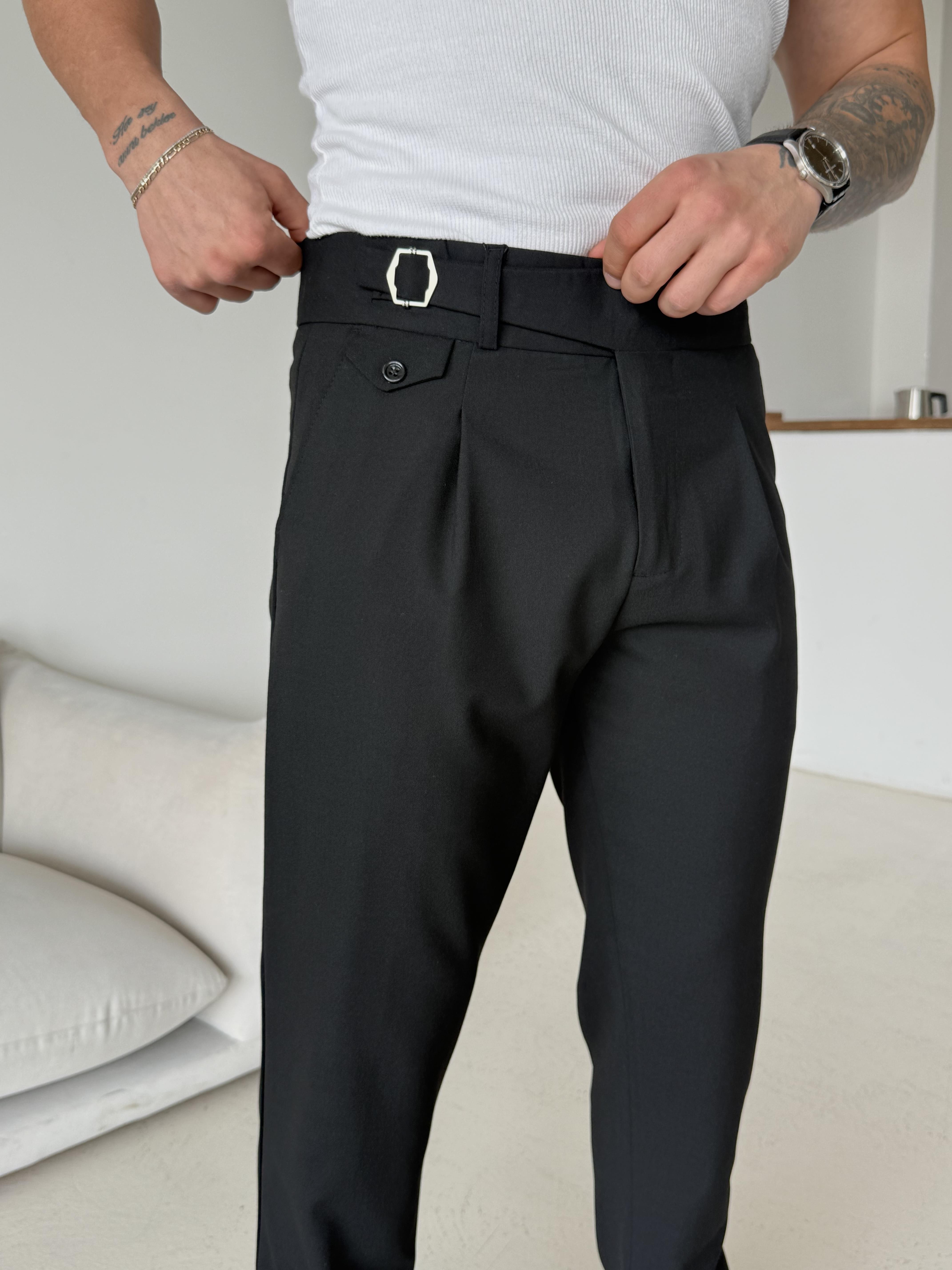 Siyah Tokalı Regular Fit Kumaş Pantalon SC