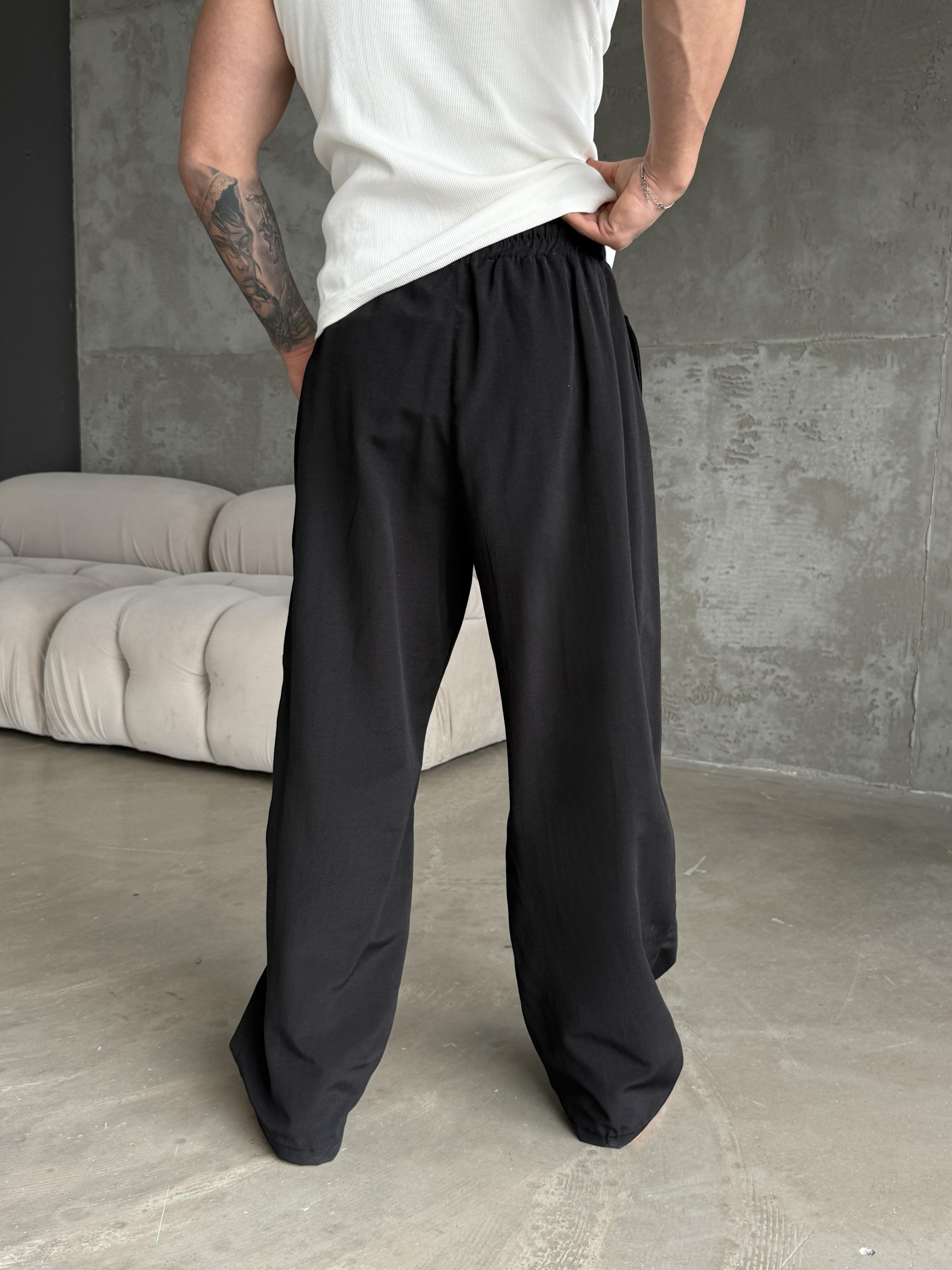 Siyah Yumuşak Ham Keten Super Baggy Pantalon 40229 BRR