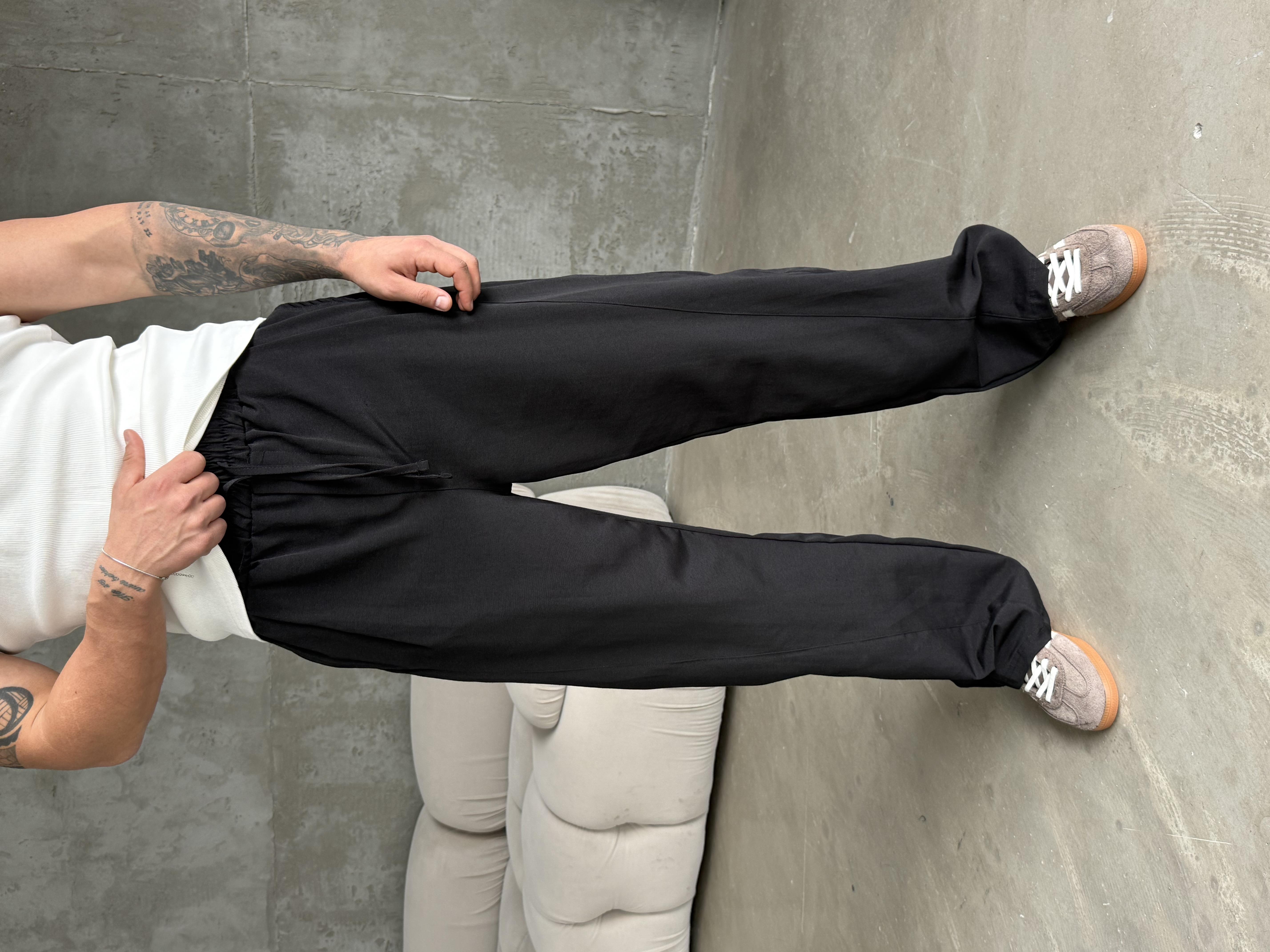 Siyah Yumuşak Ham Keten Super Baggy Pantalon 40229 BRR