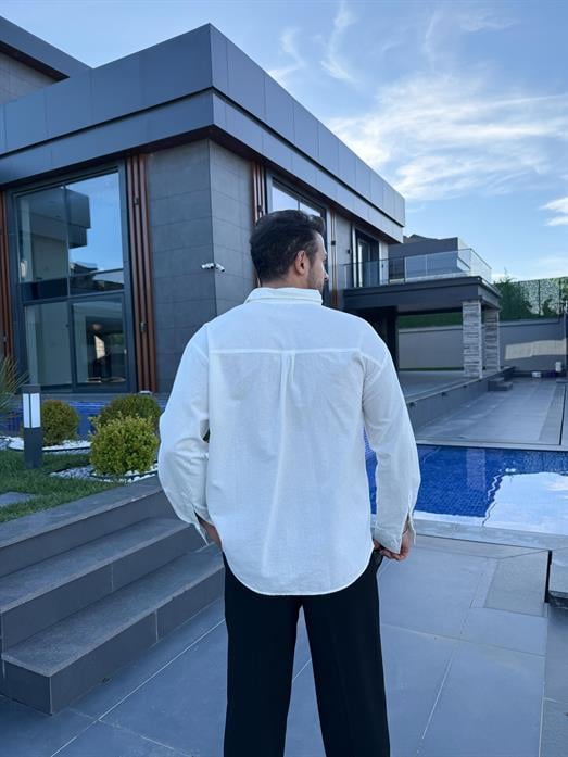 Beyaz Flex Keten Pamuk Oversize Gömlek SNZ 1330