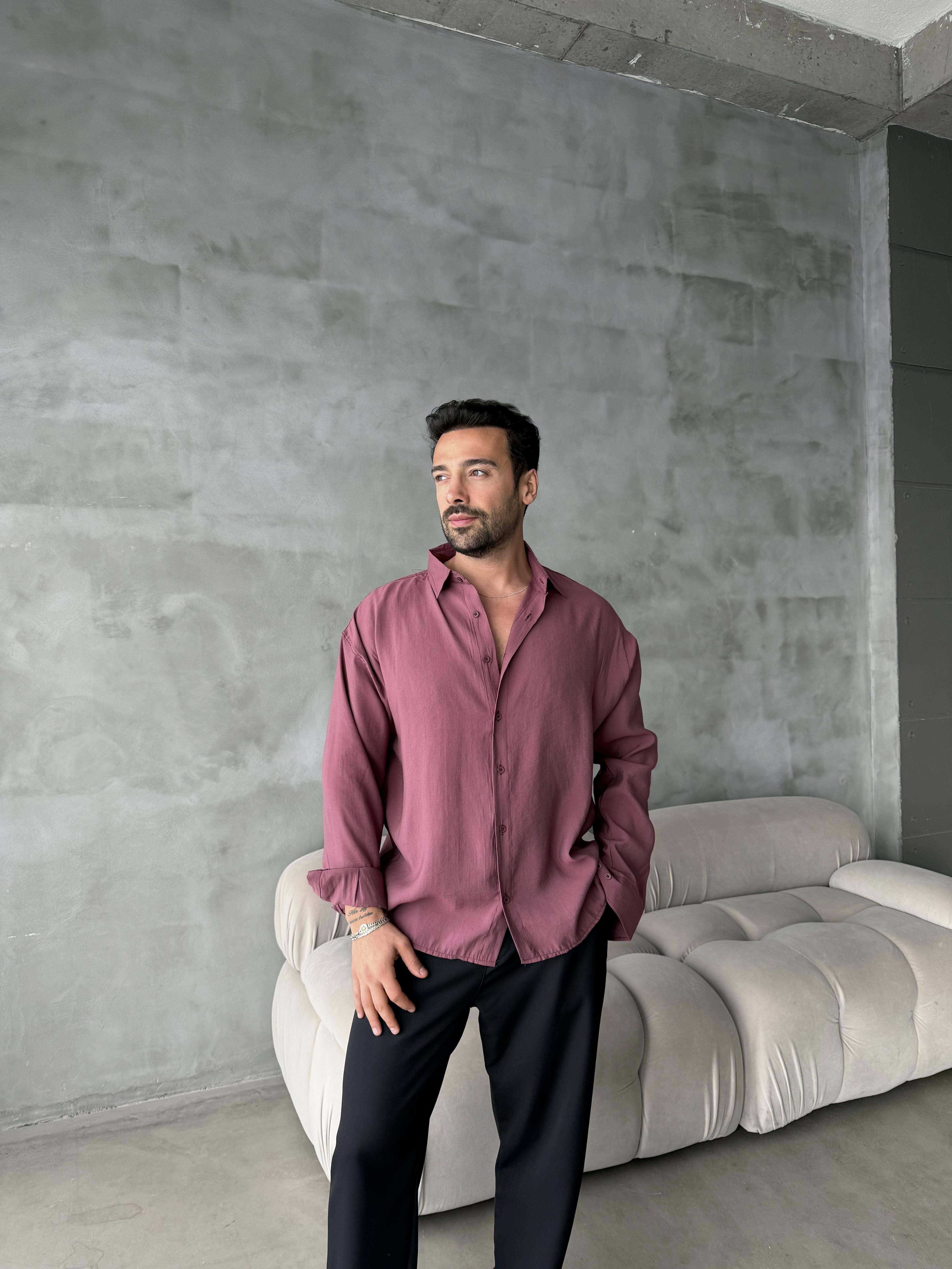 Bordo Modal Kumaş Uzun Kol Gömlek MSS