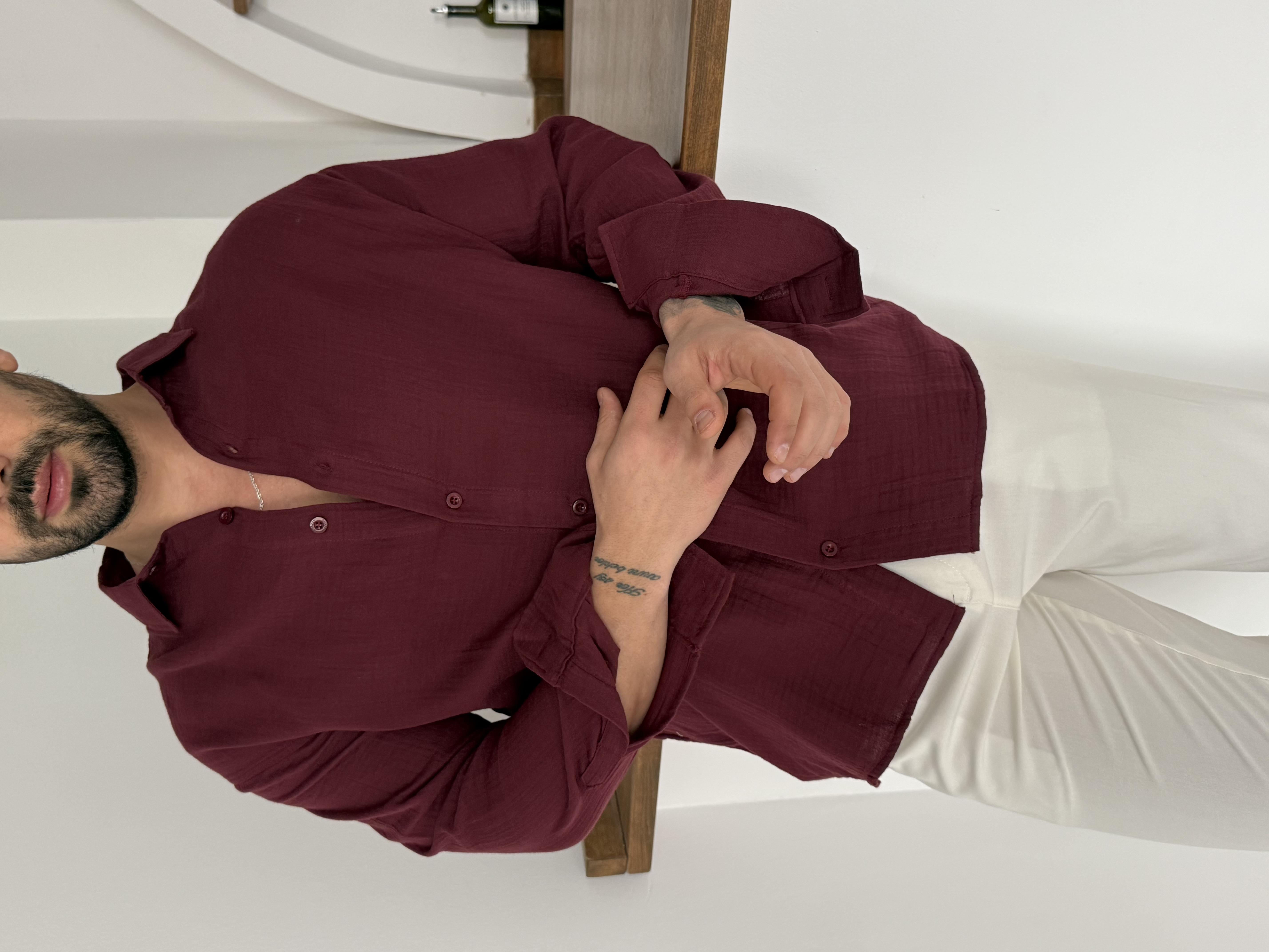Bordo Müslin Keten Gömlek SNZ N1006