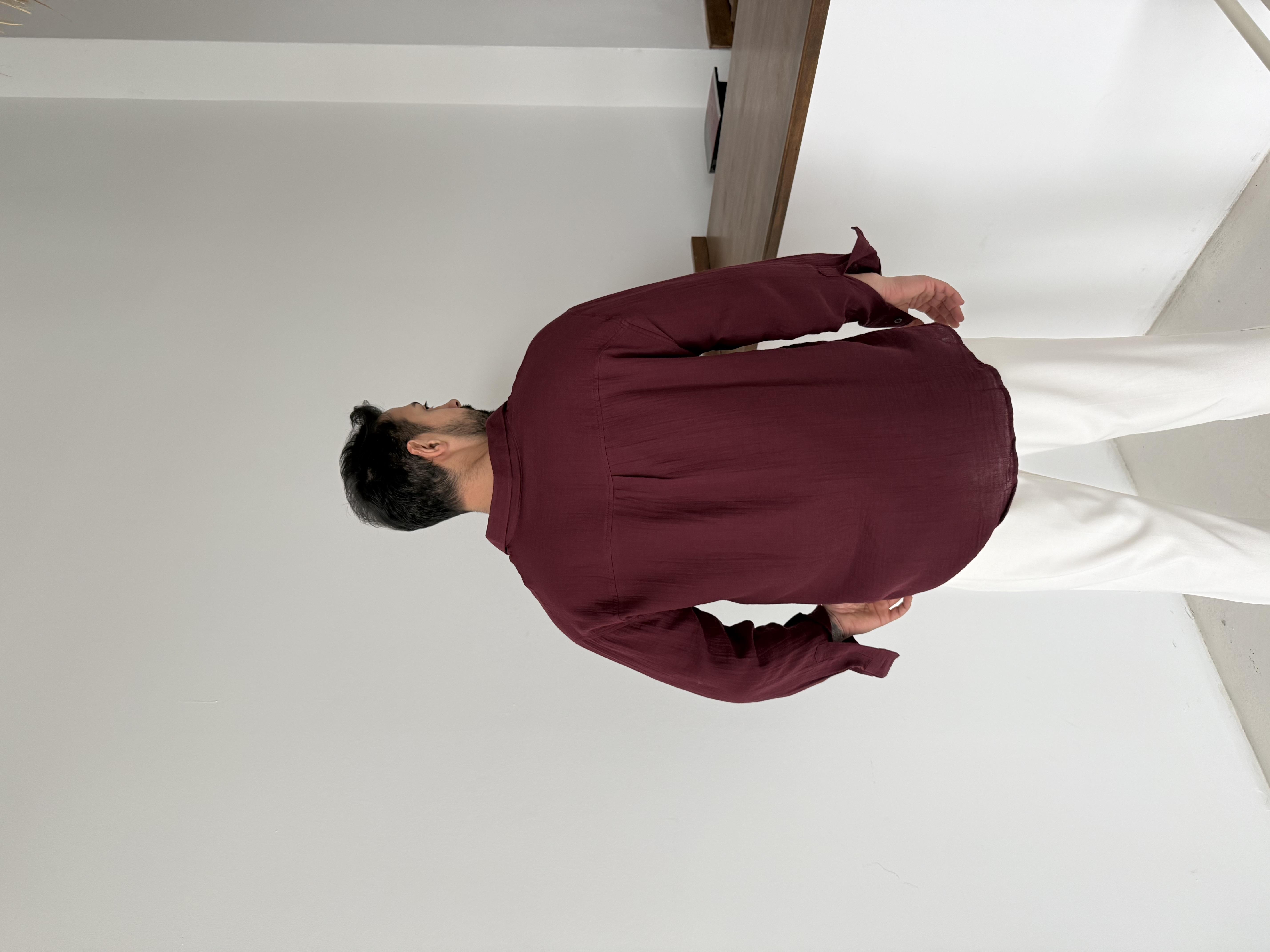 Bordo Müslin Keten Gömlek SNZ N1006