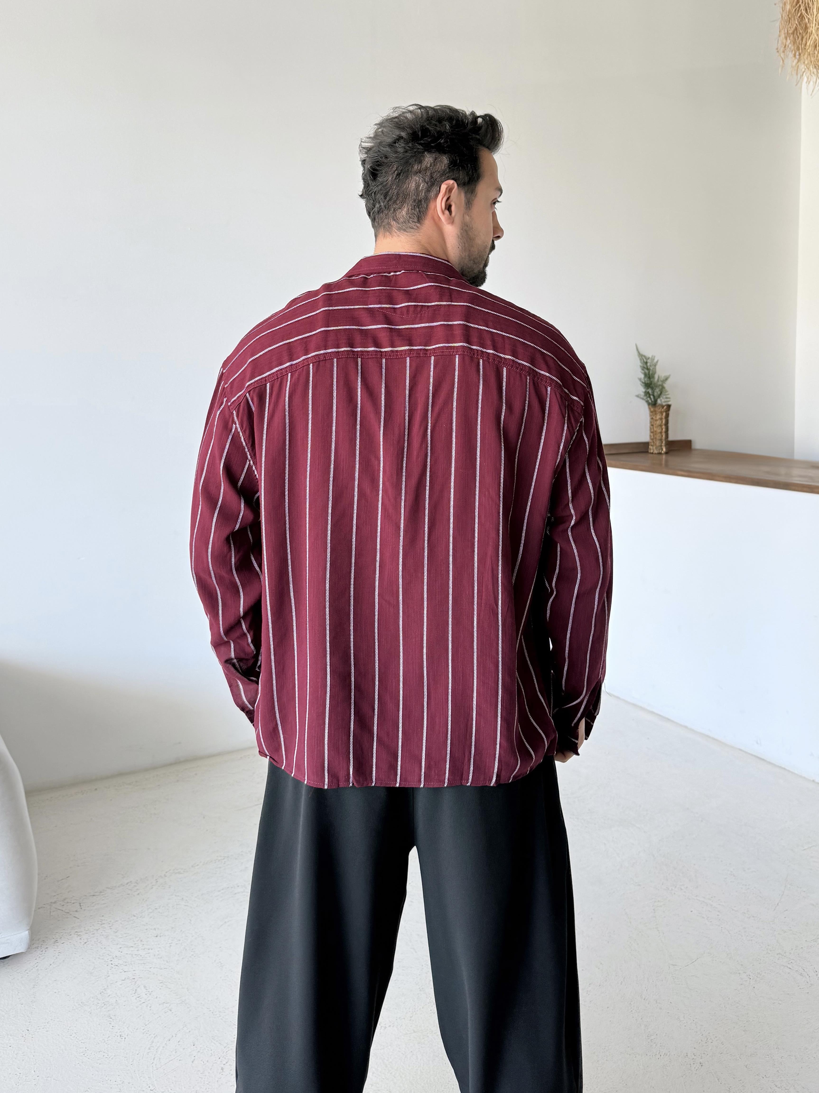 Bordo Pamuk Beyaz İşleme Desenli Gömlek SF