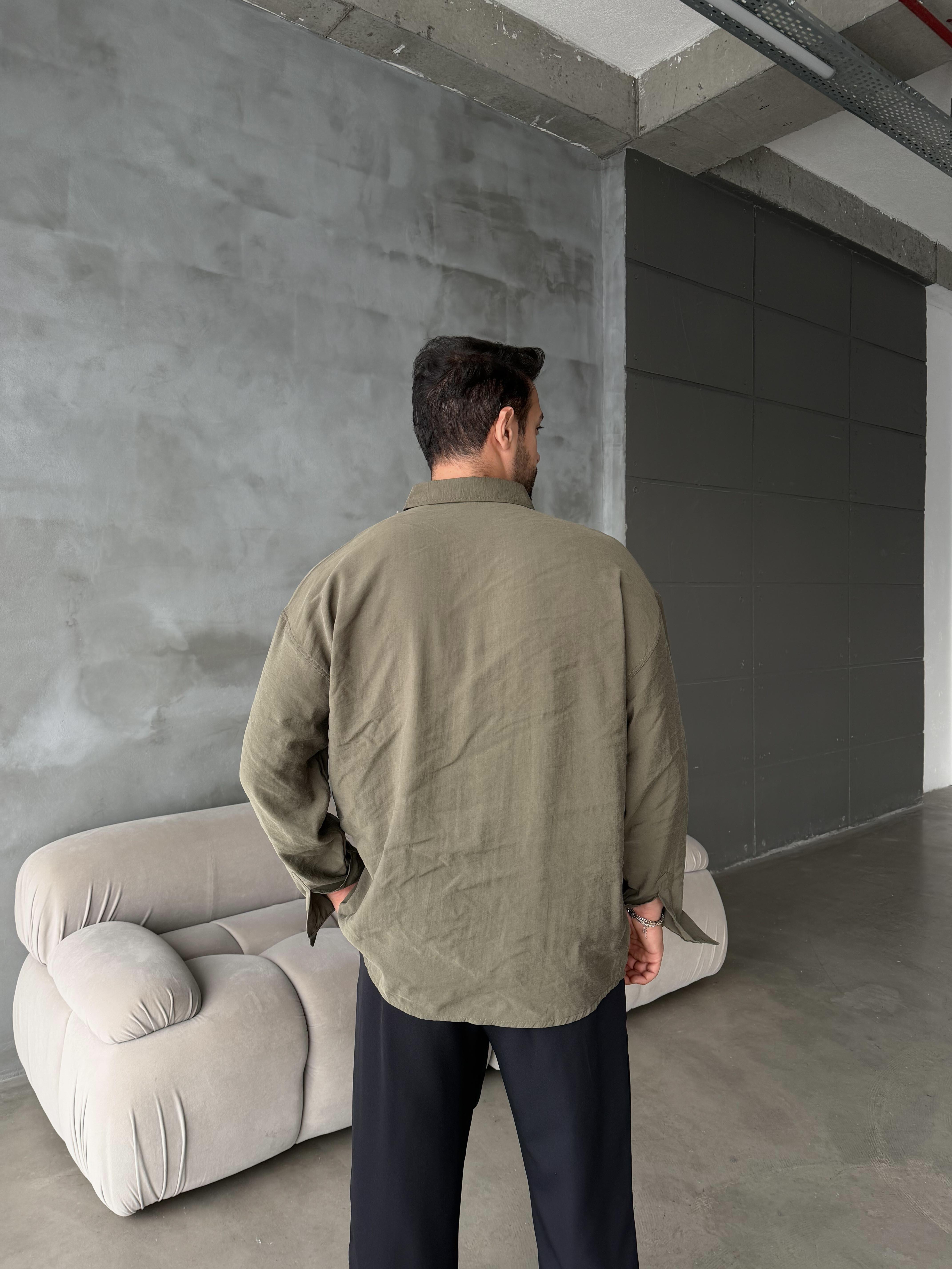 Haki Modal Kumaş Uzun Kol Gömlek MSS