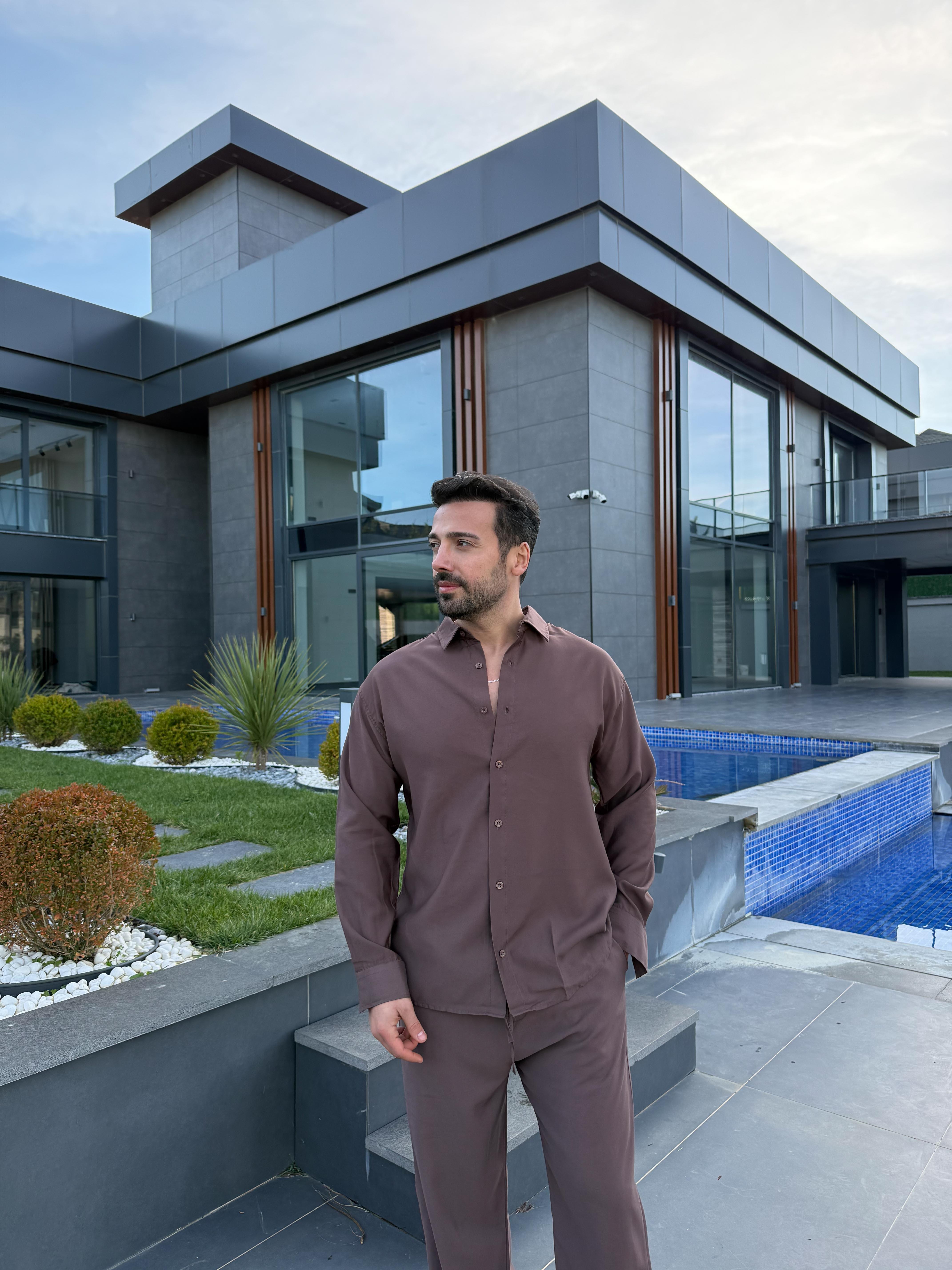 Kahve Diogenal Tensel Pamuk Gömlek SNZ 13202