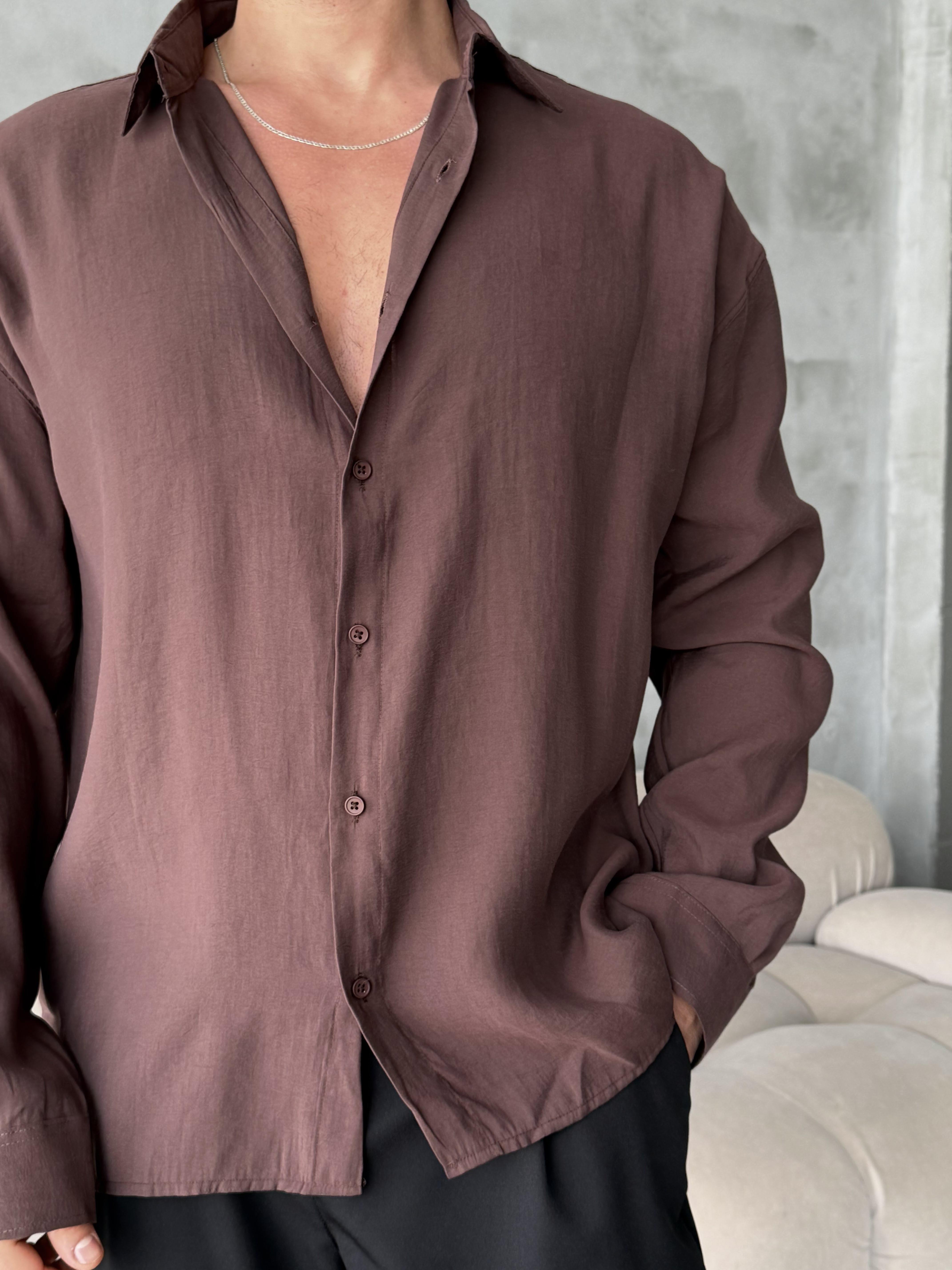 Kahve Modal Kumaş Uzun Kol Gömlek MSS