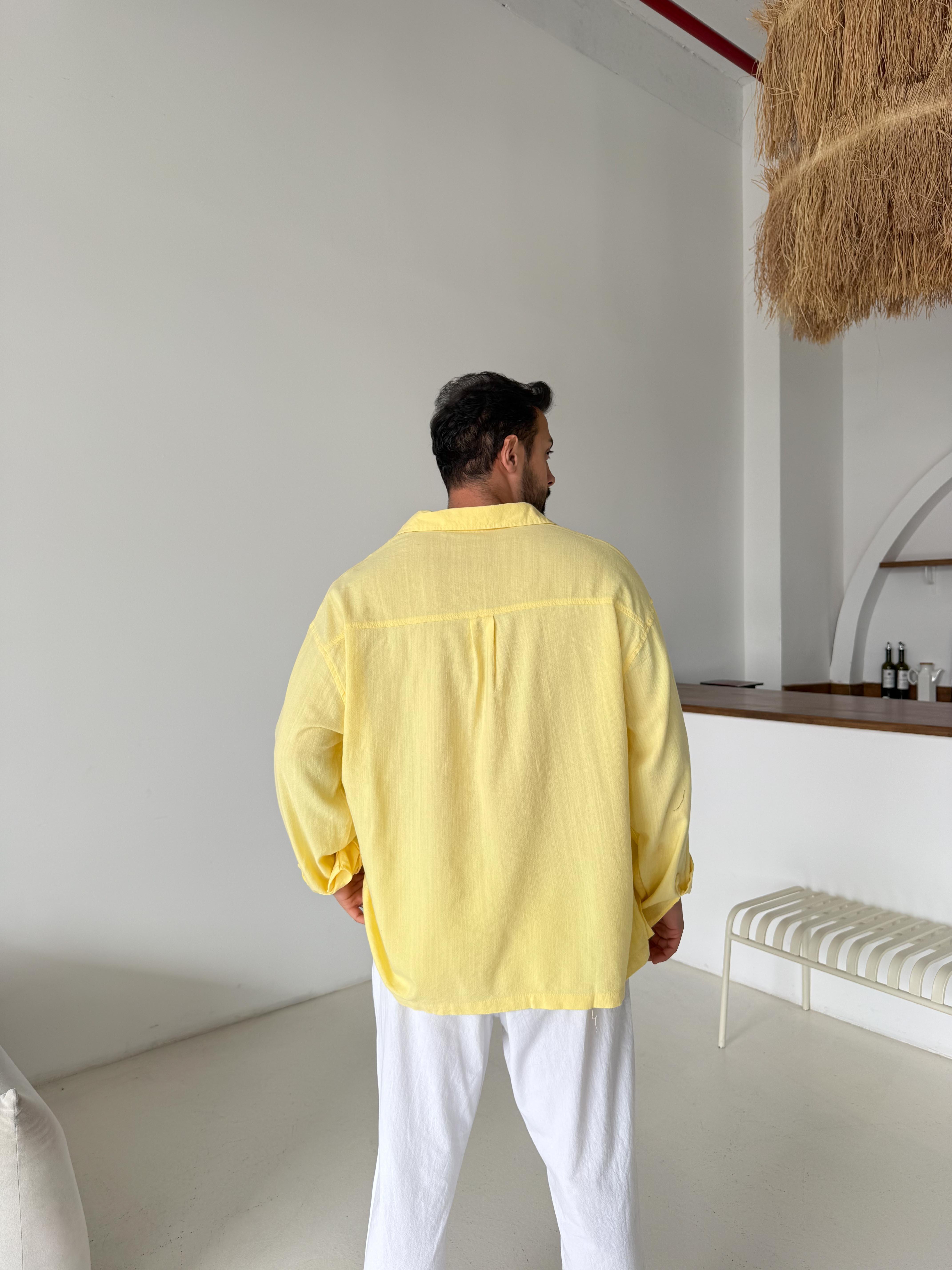 Sarı Yıkamalı Fresh Keten Gömlek SNZ K5024
