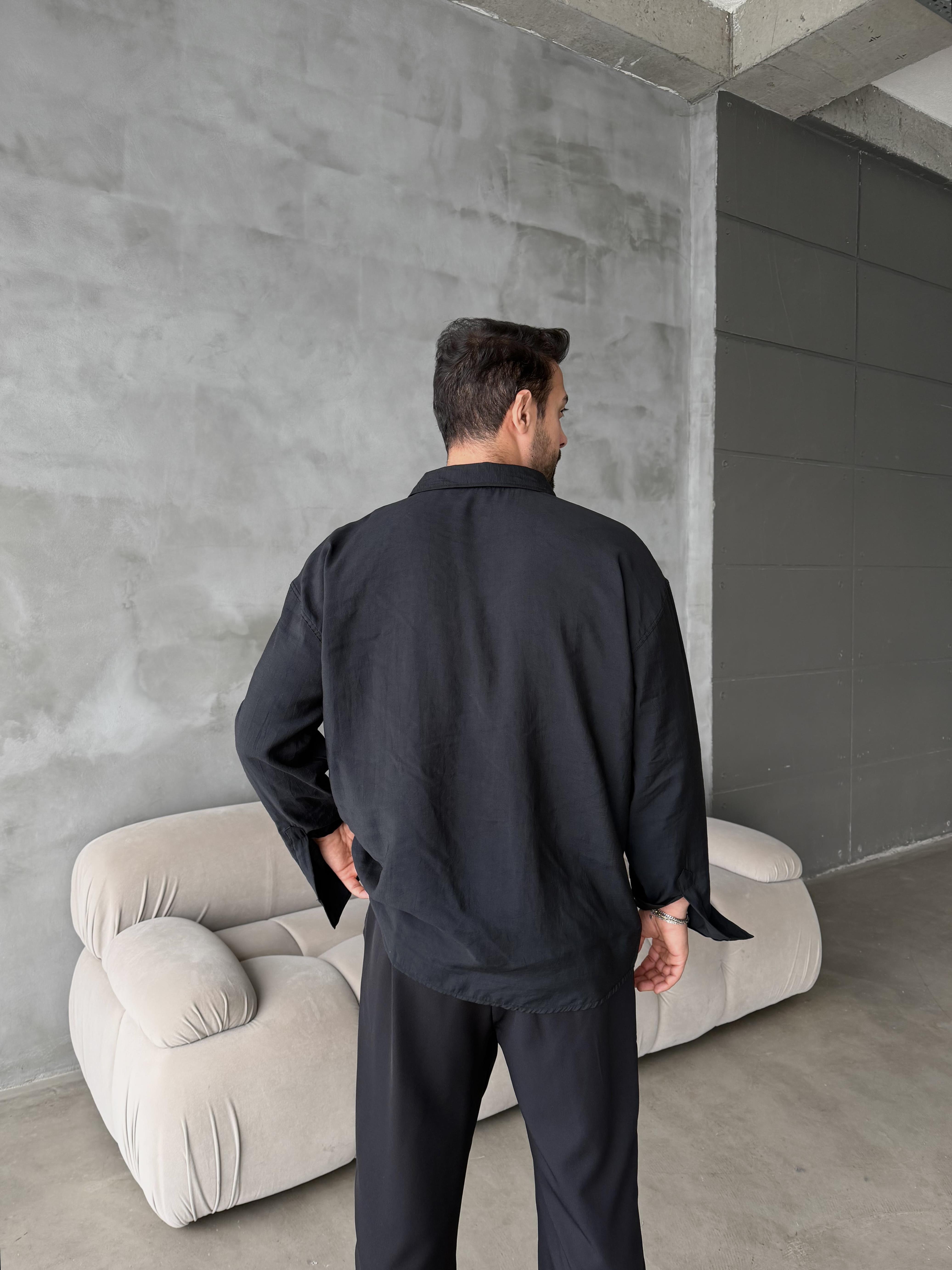 Siyah Modal Kumaş Uzun Kol Gömlek MSS