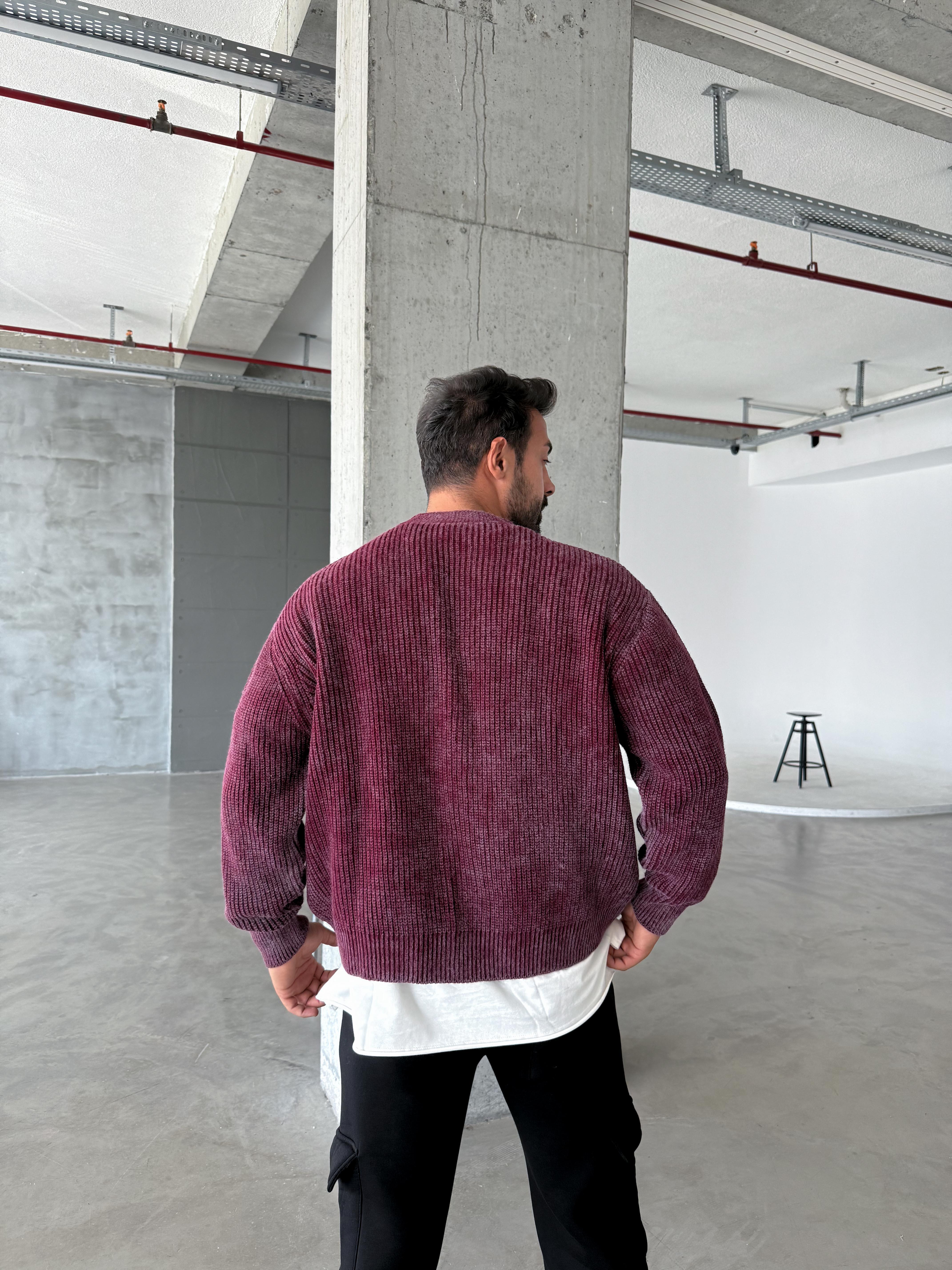 Bordo Düz Düğmeli Süveter PNC 9067