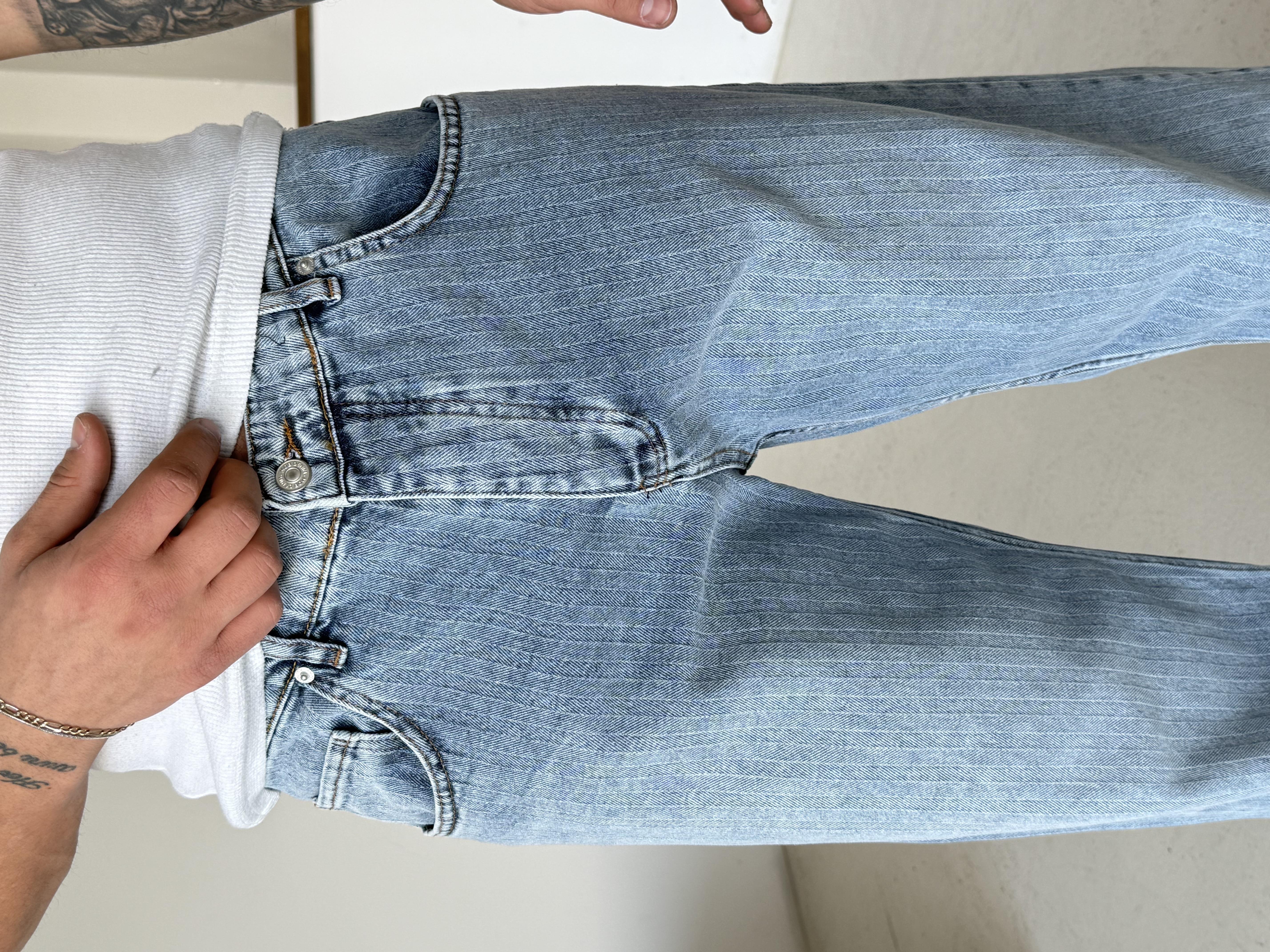 Açık Mavi Desenli Baggy Kot Pantalon MB 664-1