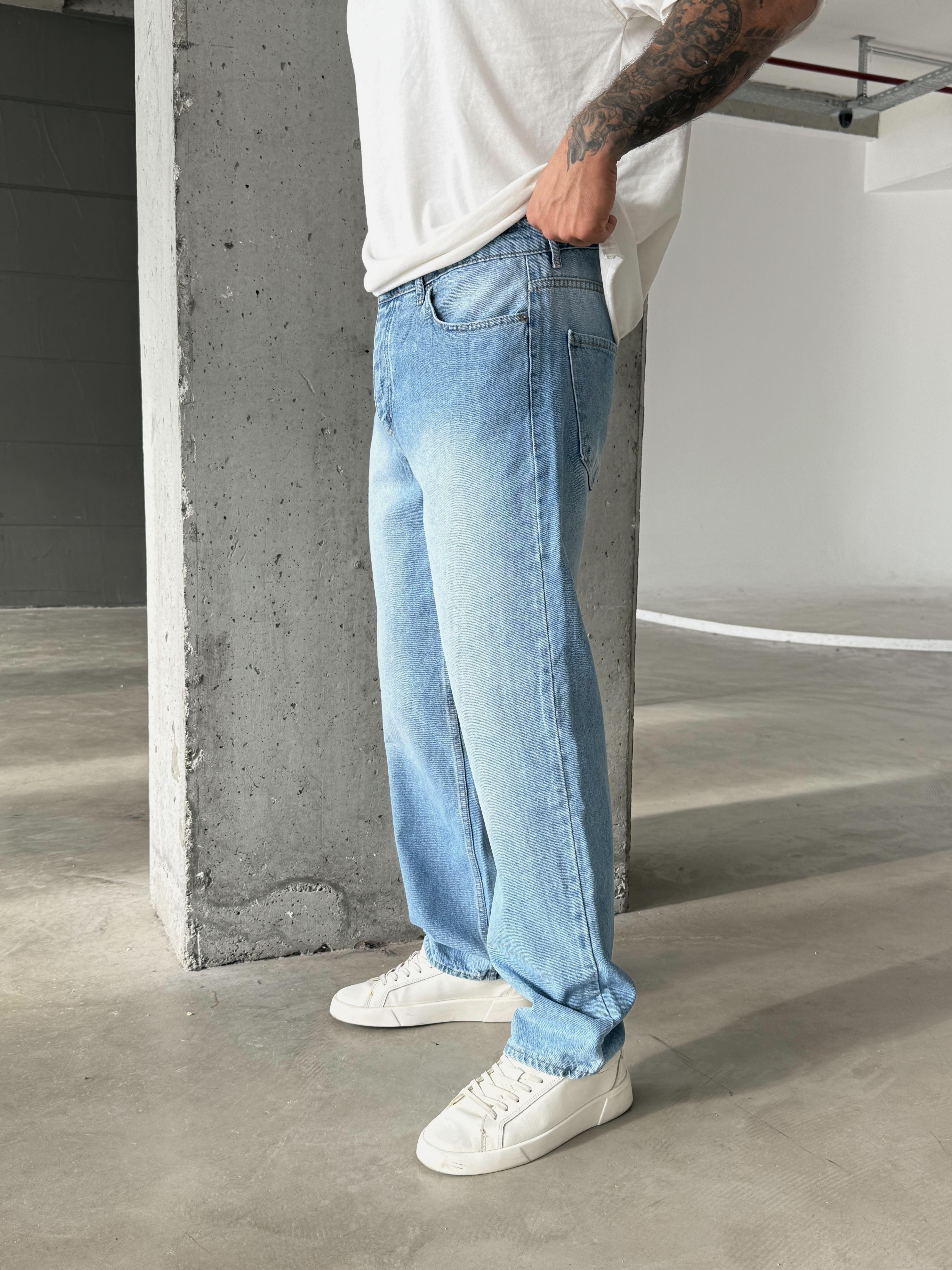 Açık Mavi Düz Baggy Kot Pantolon DM