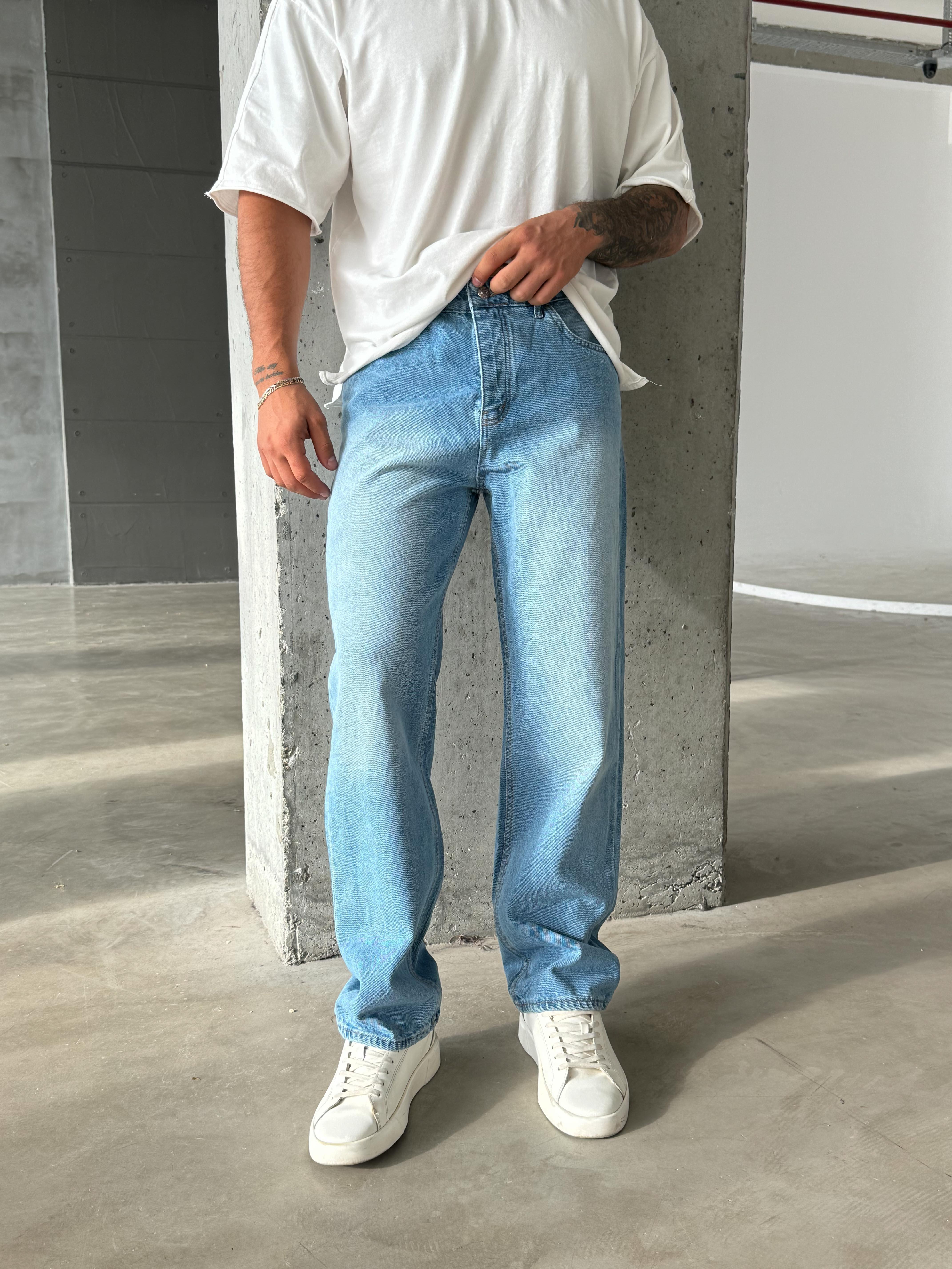 Açık Mavi Düz Baggy Kot Pantolon DM