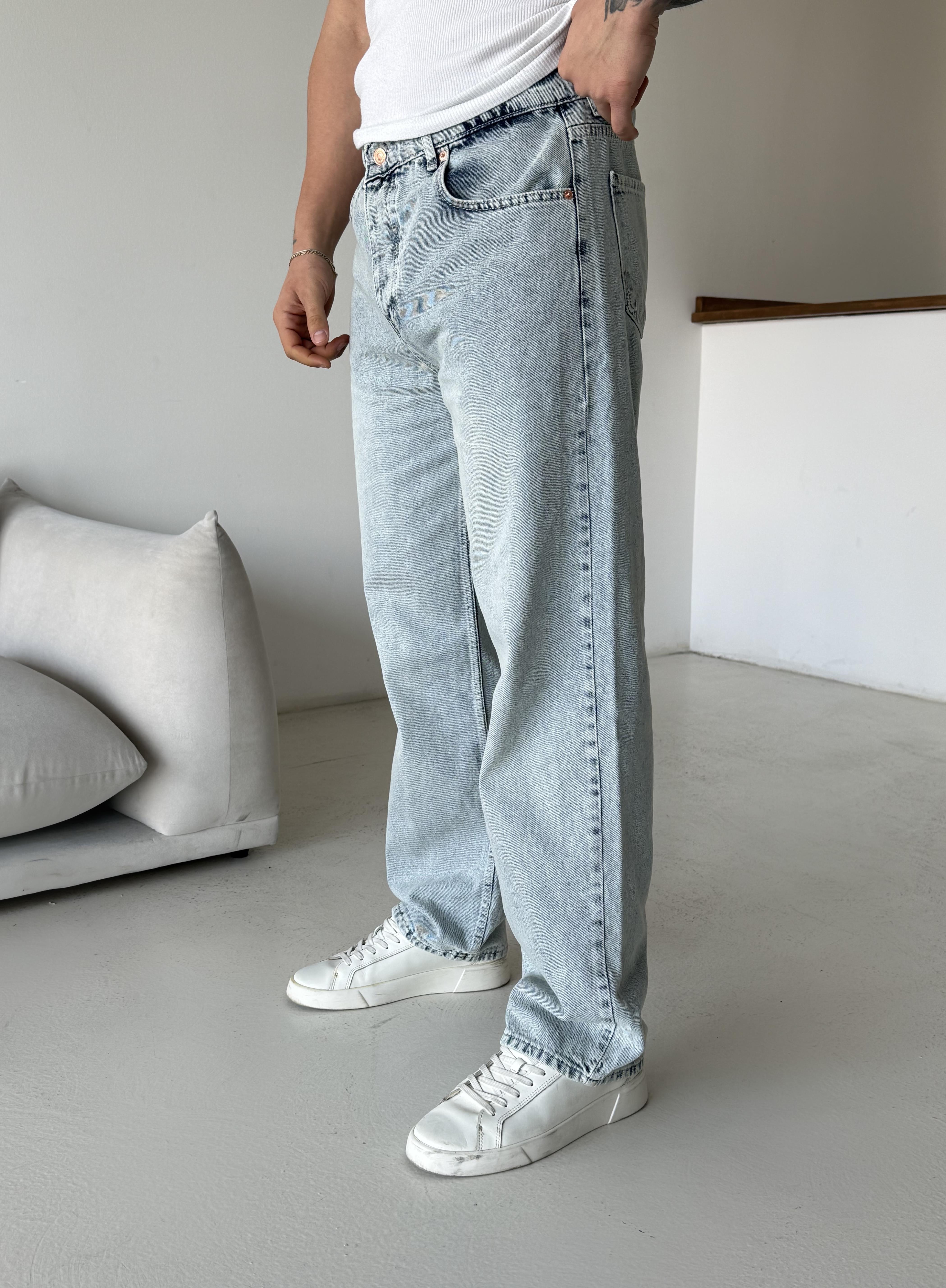 Buz Mavi Kar Beyaz Taşlama Baggy Kot Pantalon 600-2 MB