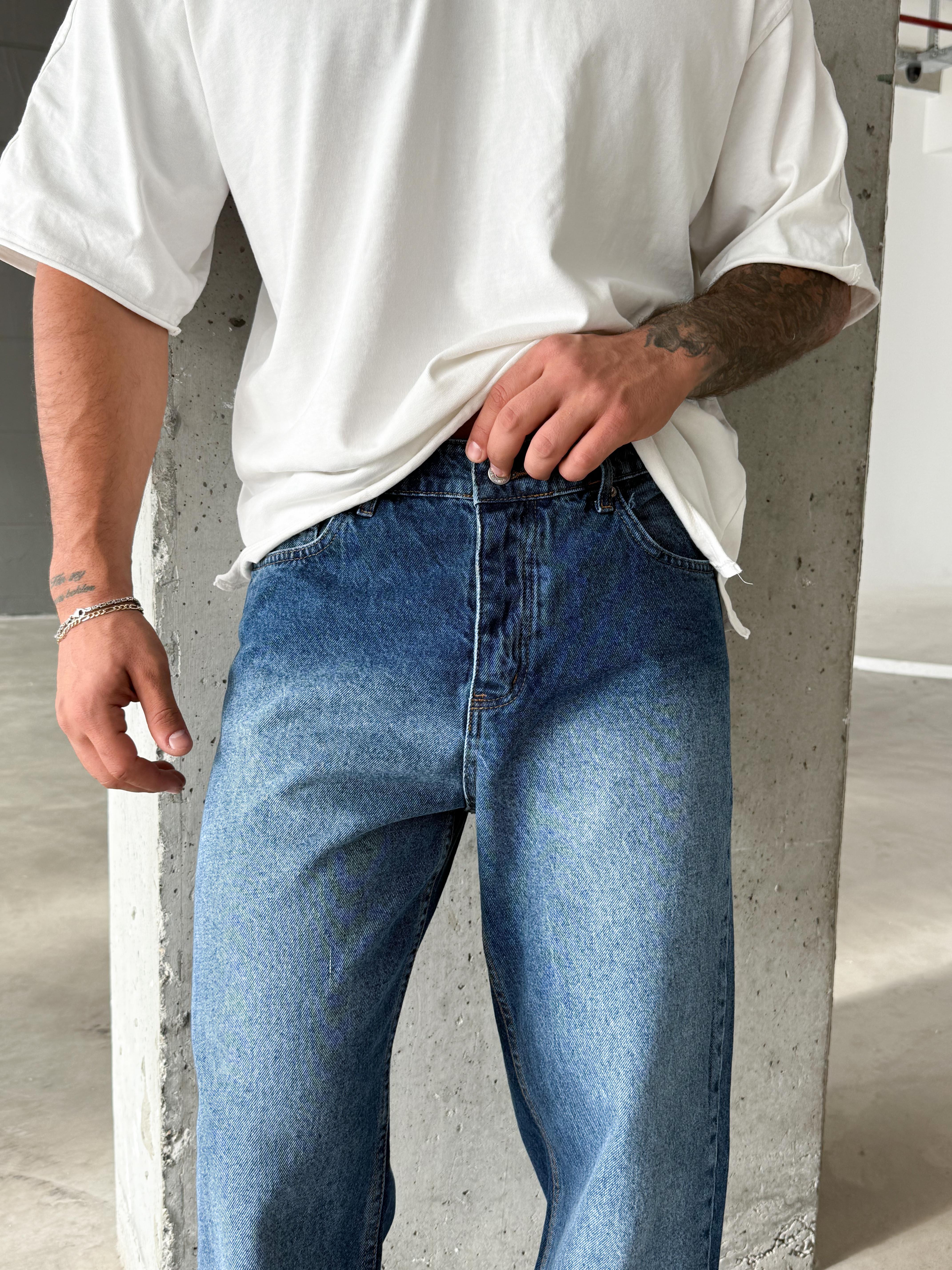 Koyu Mavi Düz Baggy Kot Pantolon DM