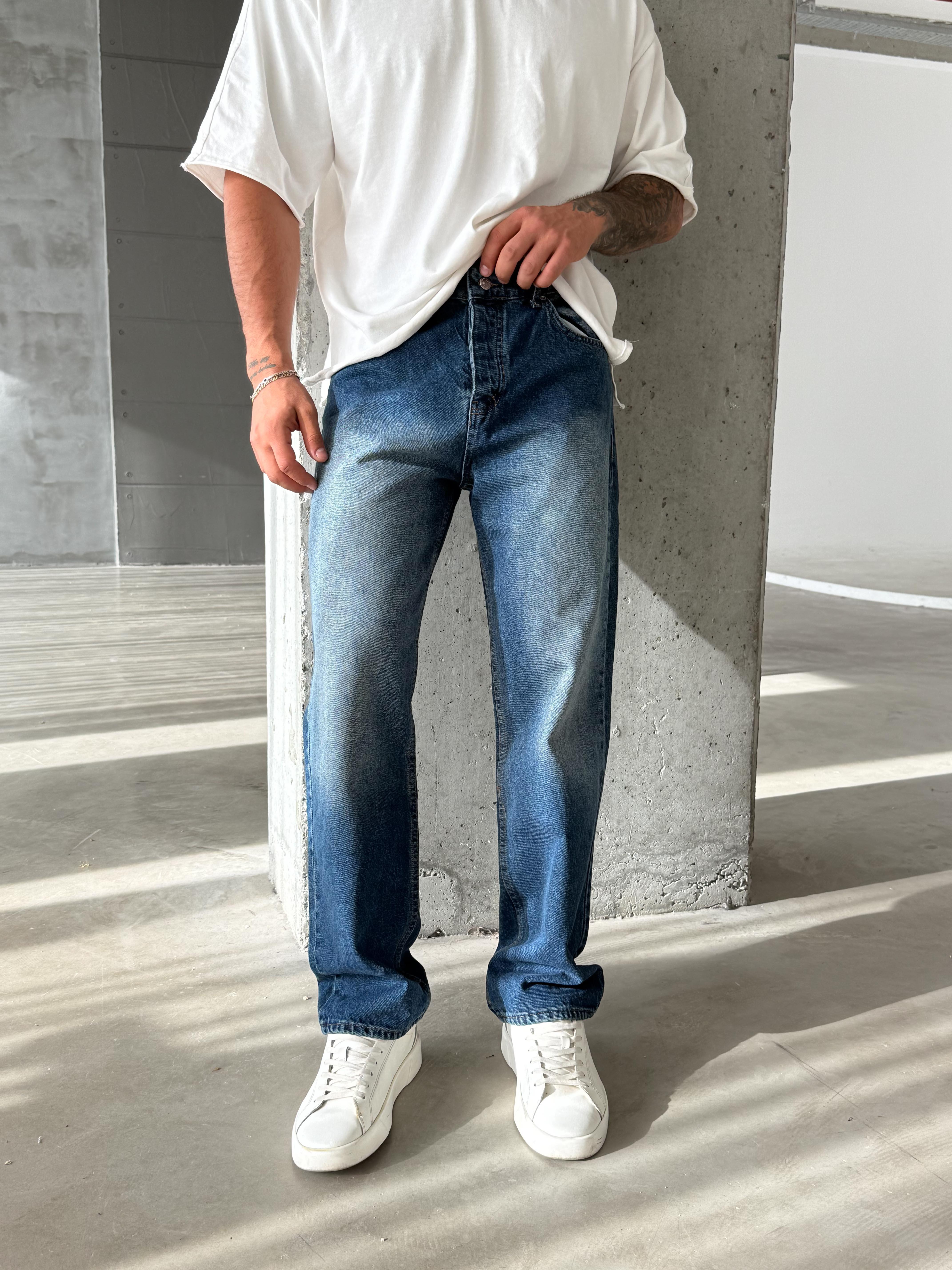 Koyu Mavi Düz Baggy Kot Pantolon DM
