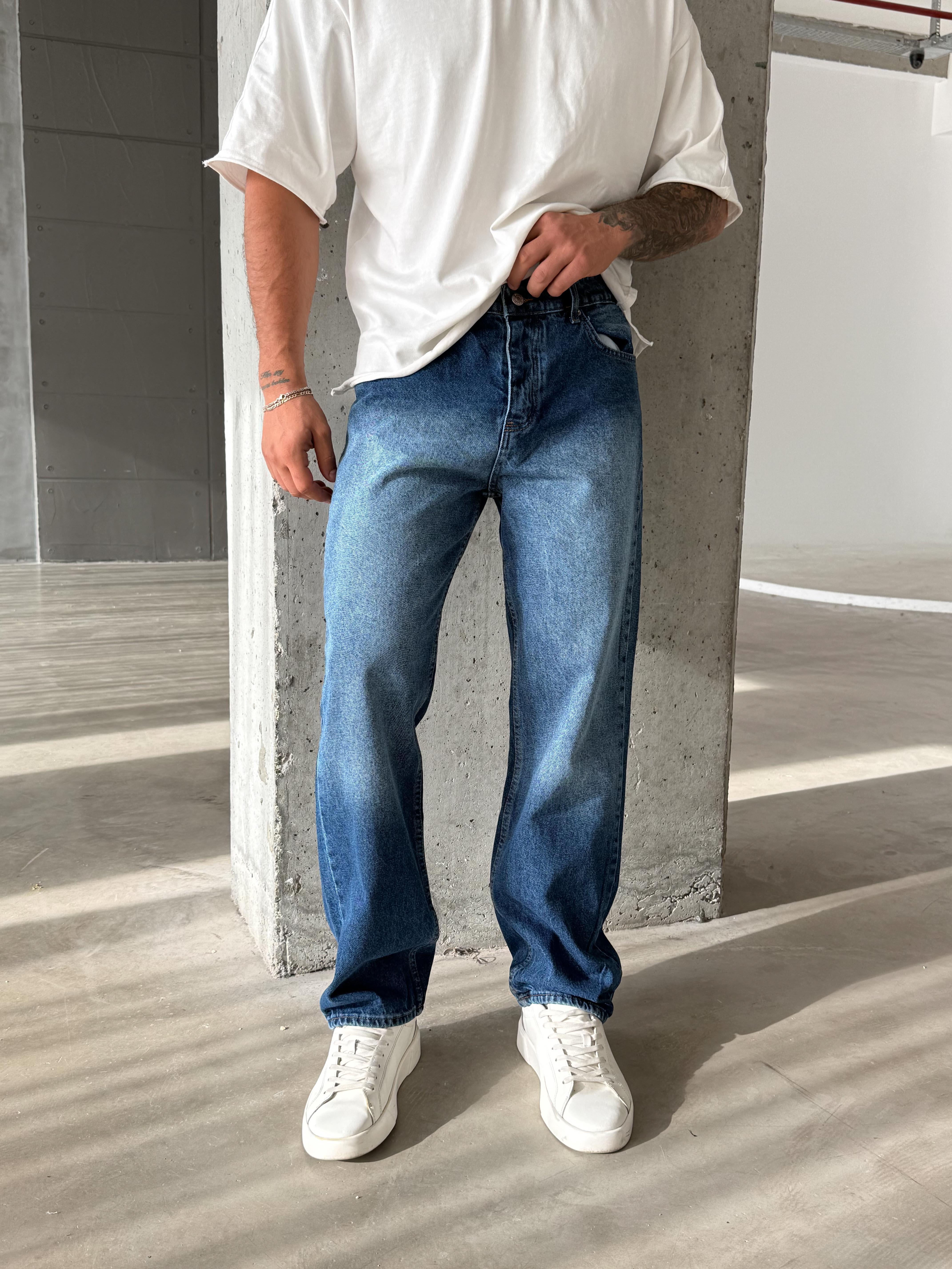 Koyu Mavi Düz Baggy Kot Pantolon DM