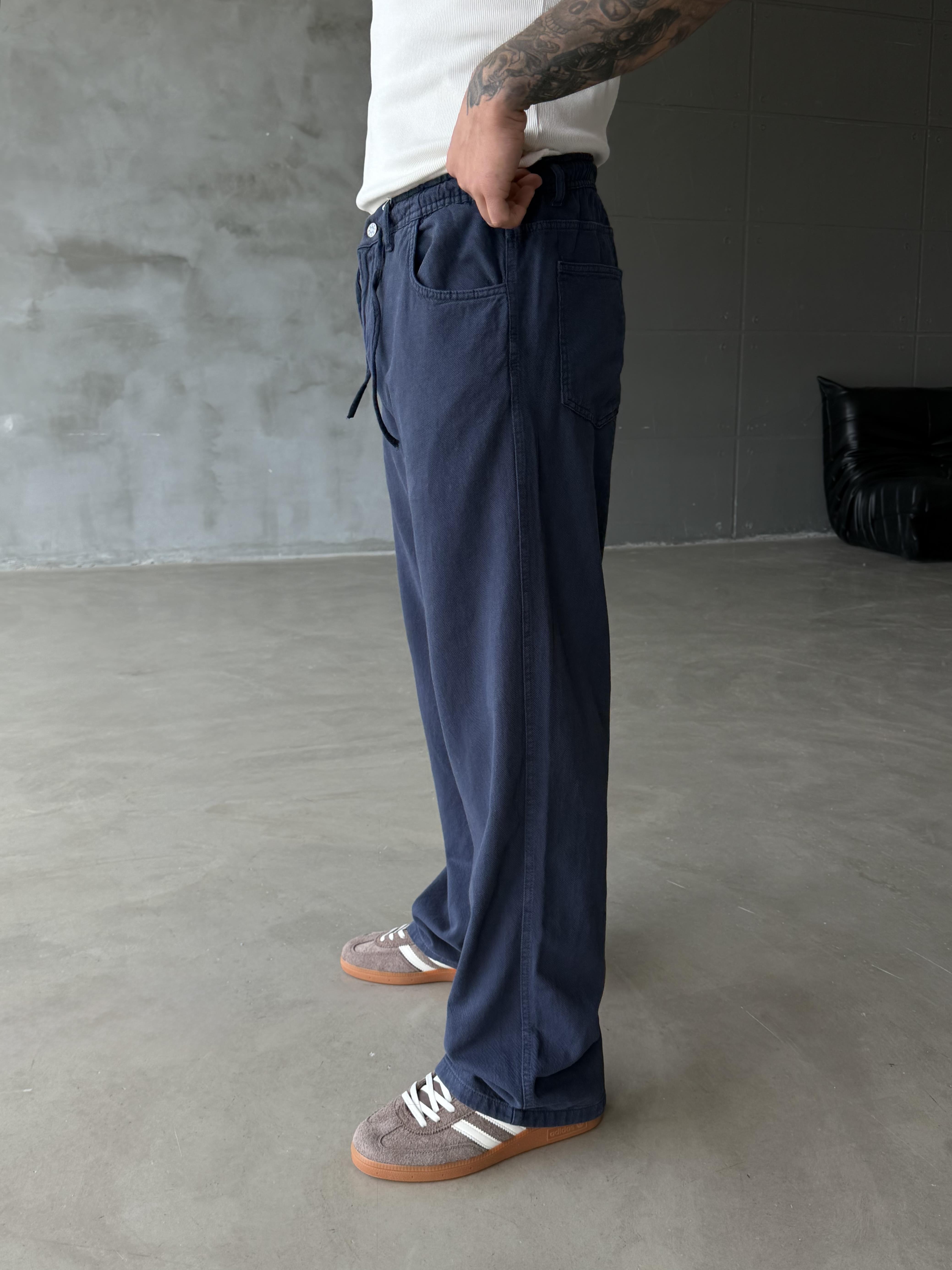 Lacivert Bağcıklı Yazlık Kot Pantalon RSP 21076