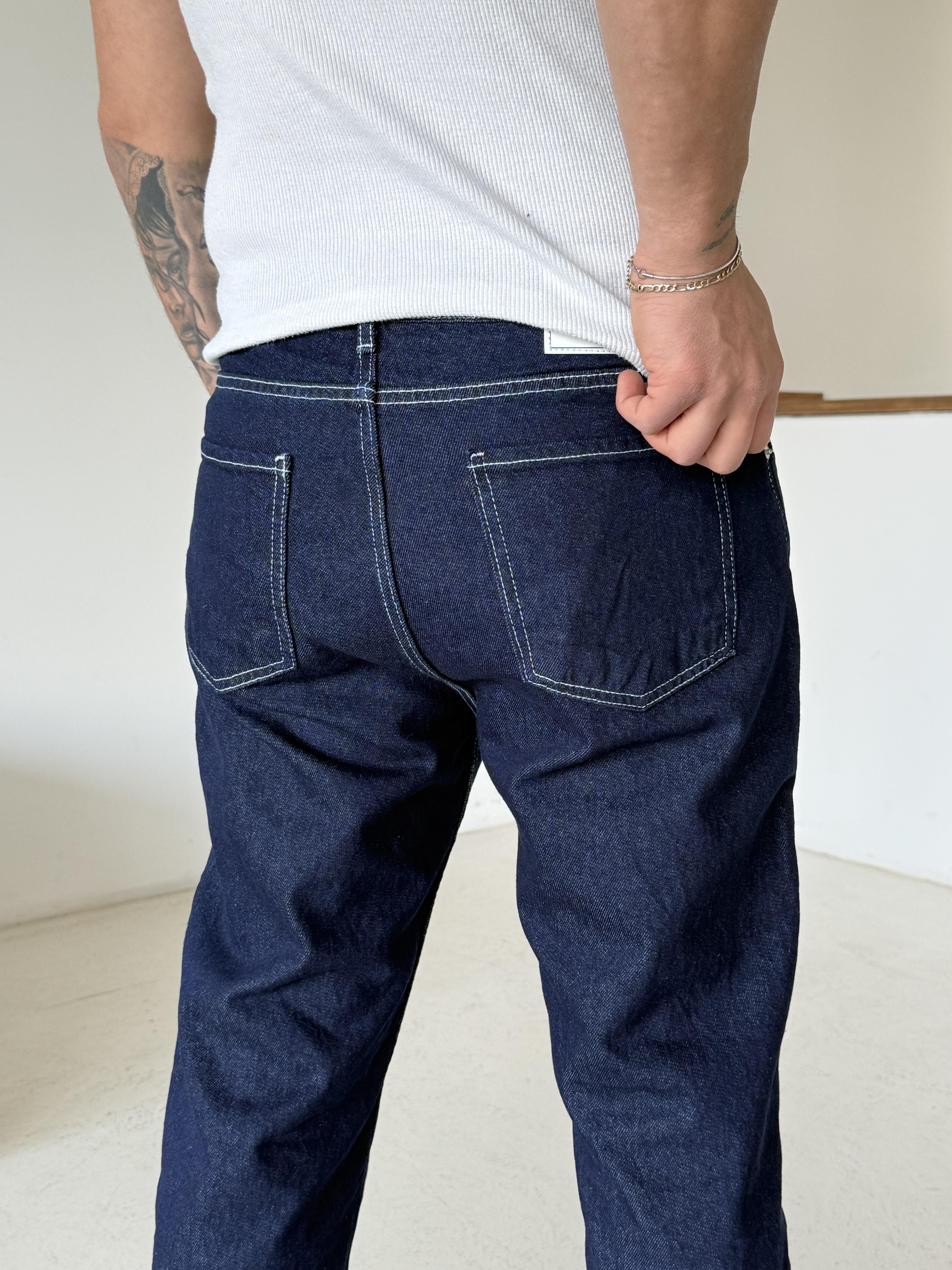 Lacivert Beyaz Dikişli Boy Friend Kot Pantalon DM 658