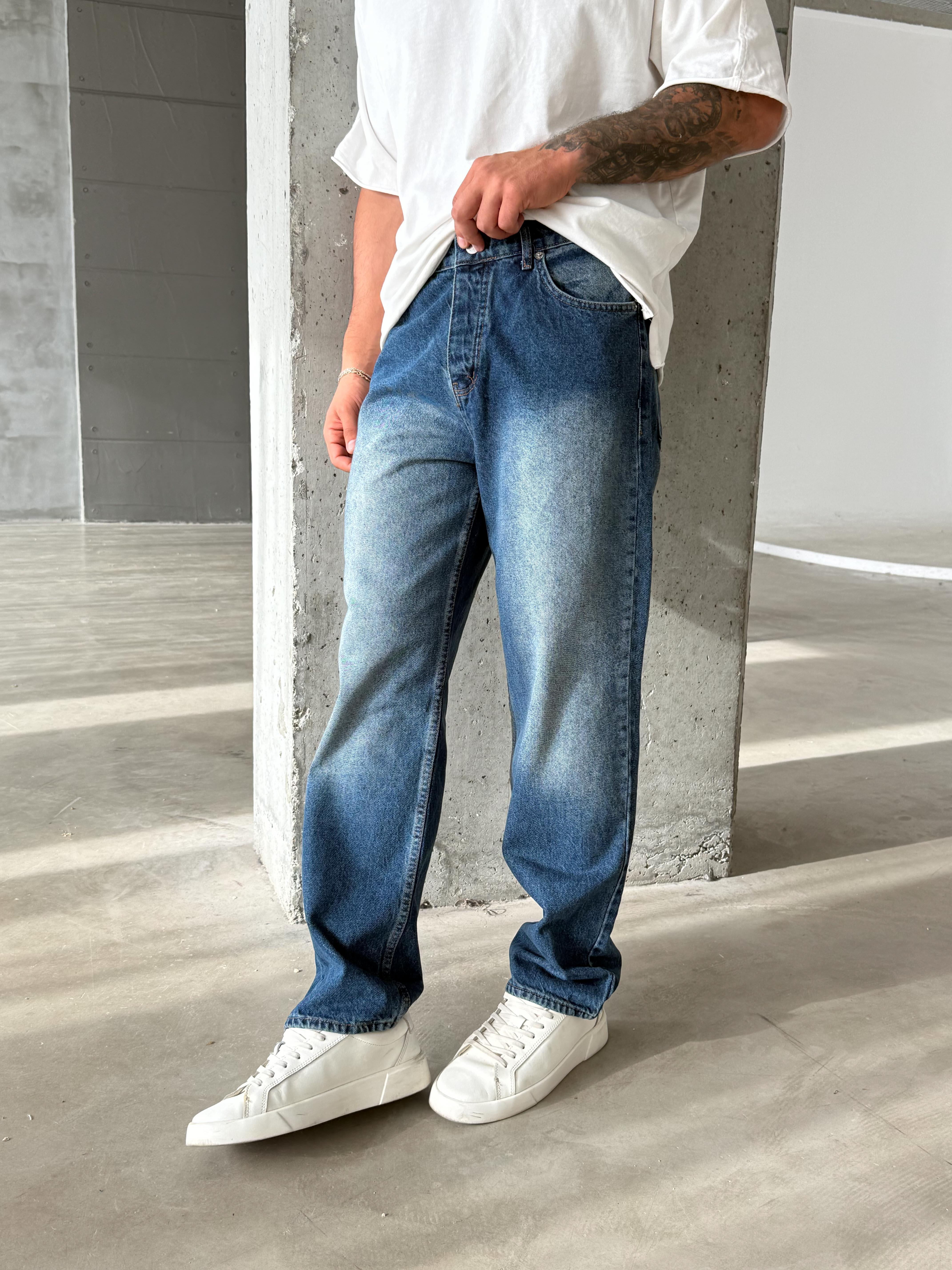 Lacivert Düz Baggy Kot Pantolon DM