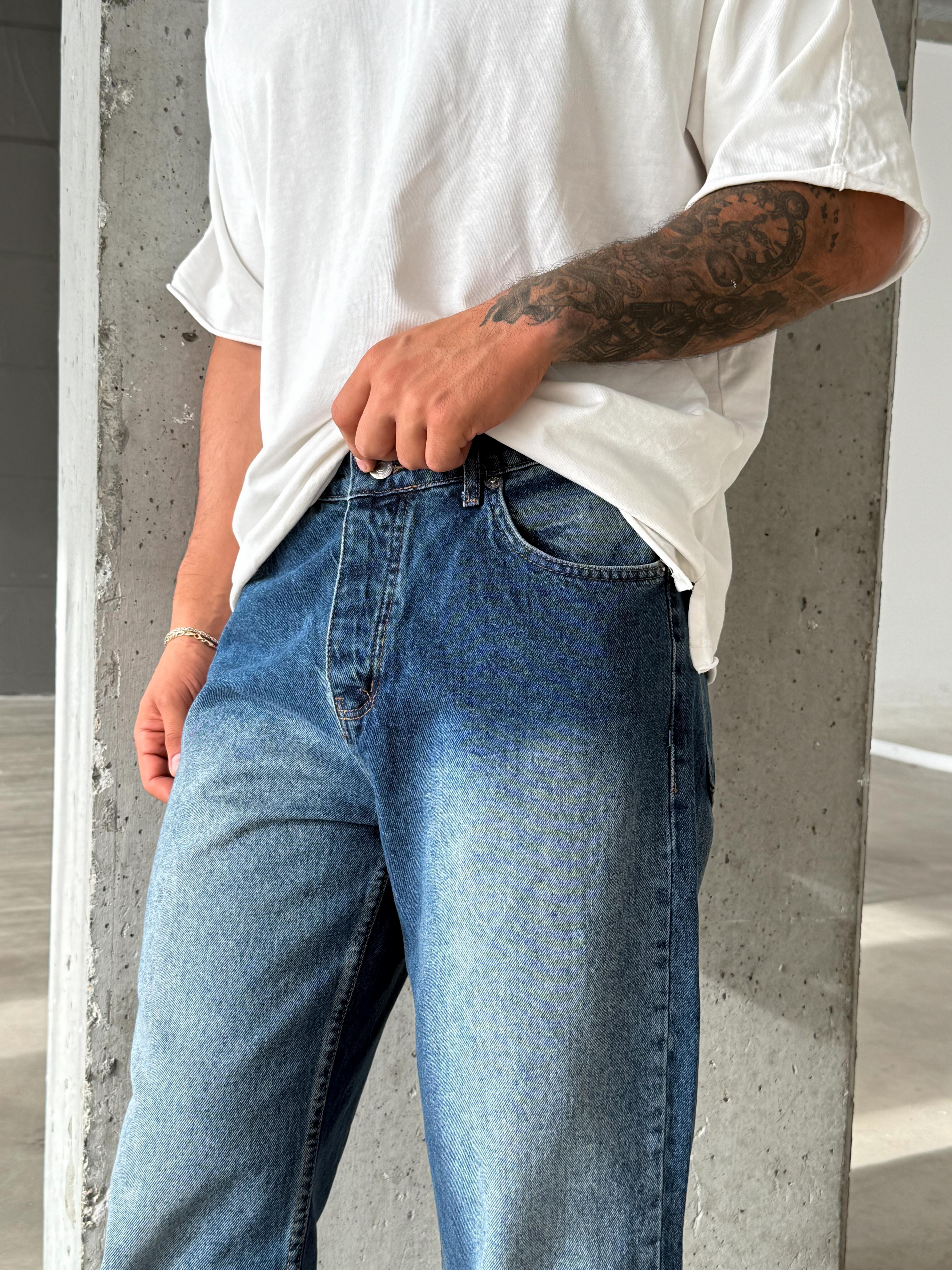 Lacivert Düz Baggy Kot Pantolon DM