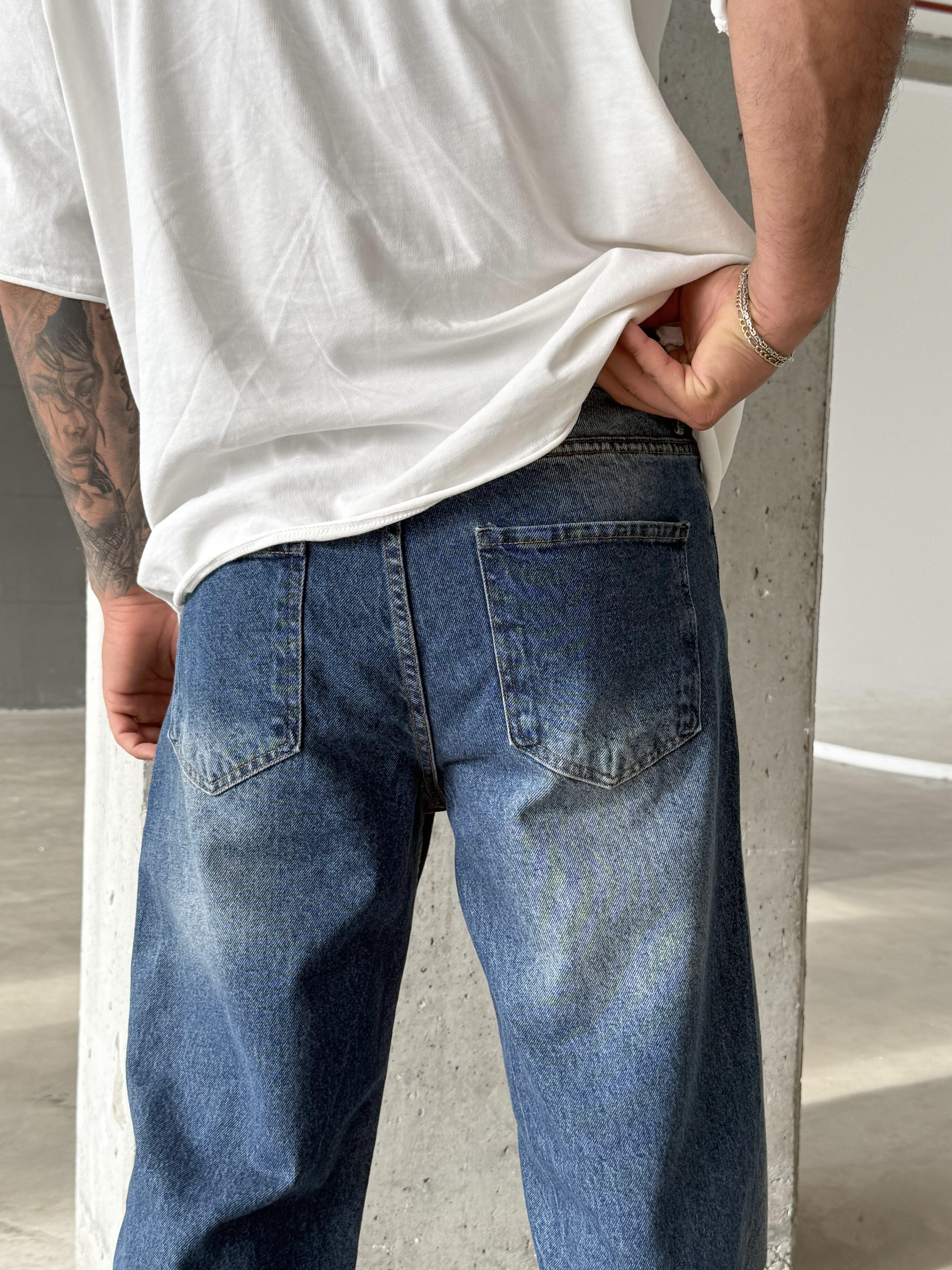 Lacivert Düz Baggy Kot Pantolon DM