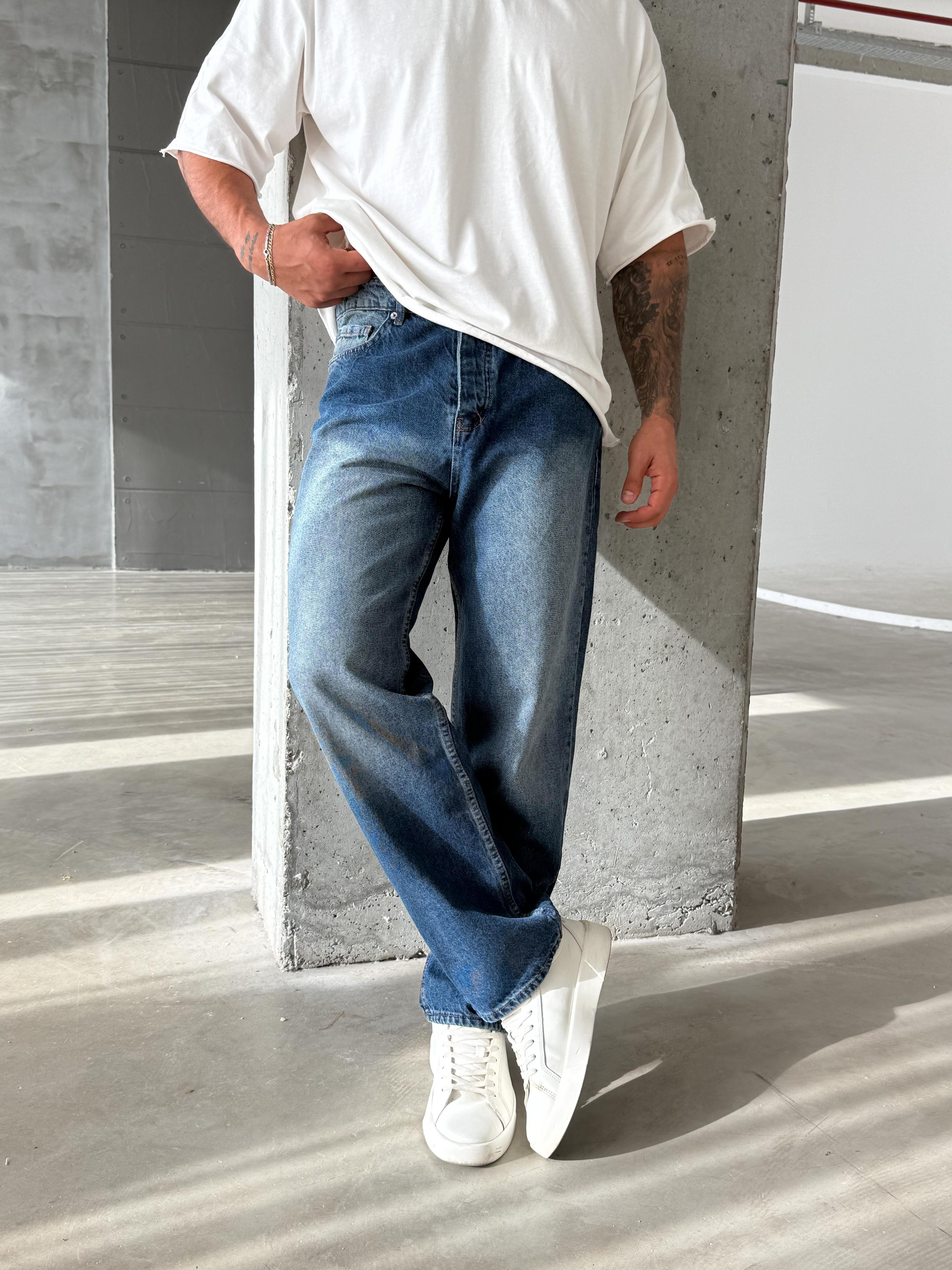 Lacivert Düz Baggy Kot Pantolon DM