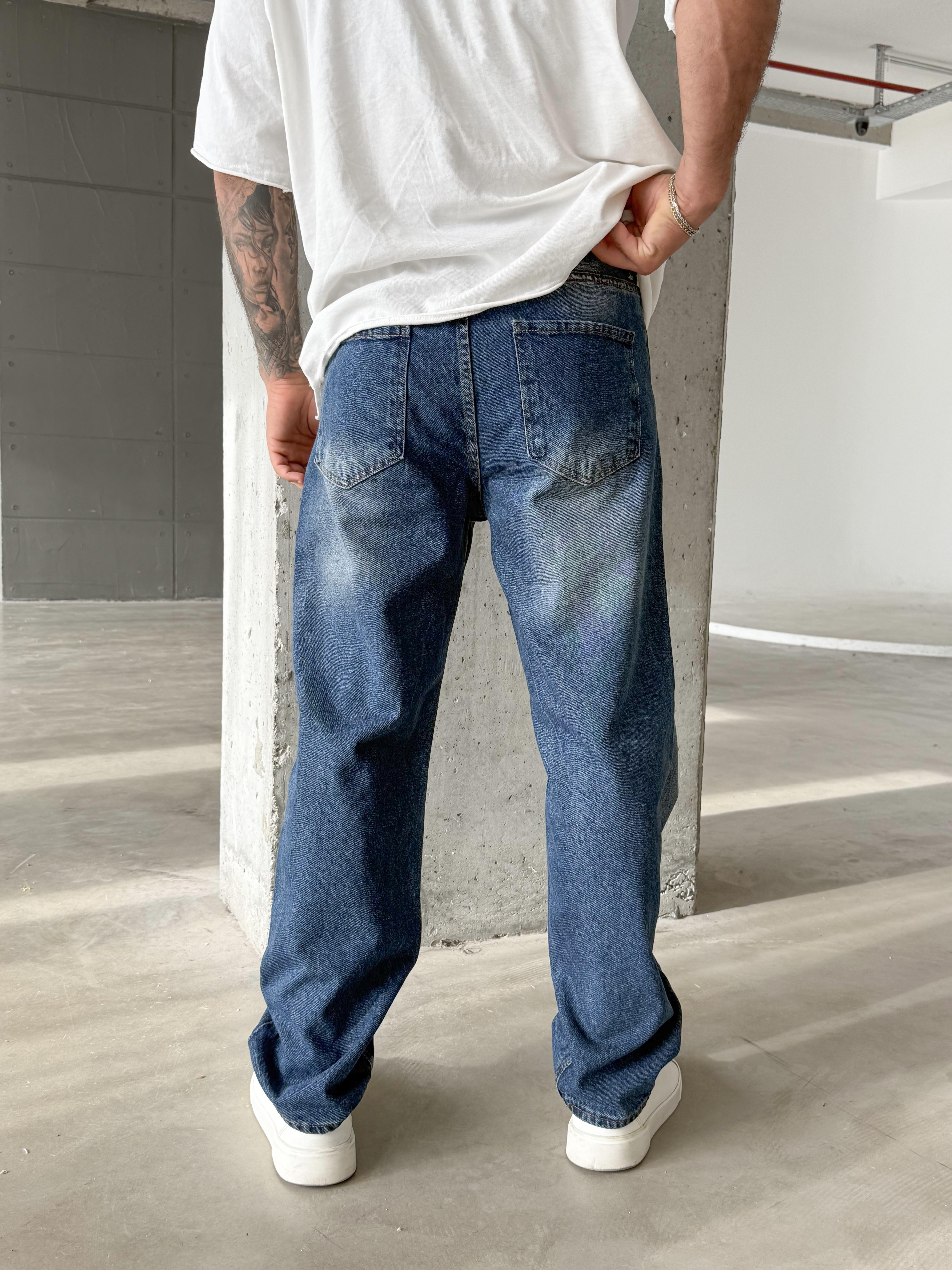 Lacivert Düz Baggy Kot Pantolon DM